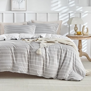 image:imageLekesky King Size Duvet Cover Set Hazy Blue Duvet Cover UltraSoft Microfiber 3 Pieces Comforter Cover with Zipper and Corner Ties Includes 2 Pillowcases 20x36B Grey Stripedno Comforter