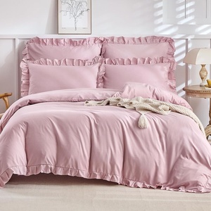 image:imageLekesky King Size Duvet Cover Set Hazy Blue Duvet Cover UltraSoft Microfiber 3 Pieces Comforter Cover with Zipper and Corner Ties Includes 2 Pillowcases 20x36C Pink Ruffleno Comforter