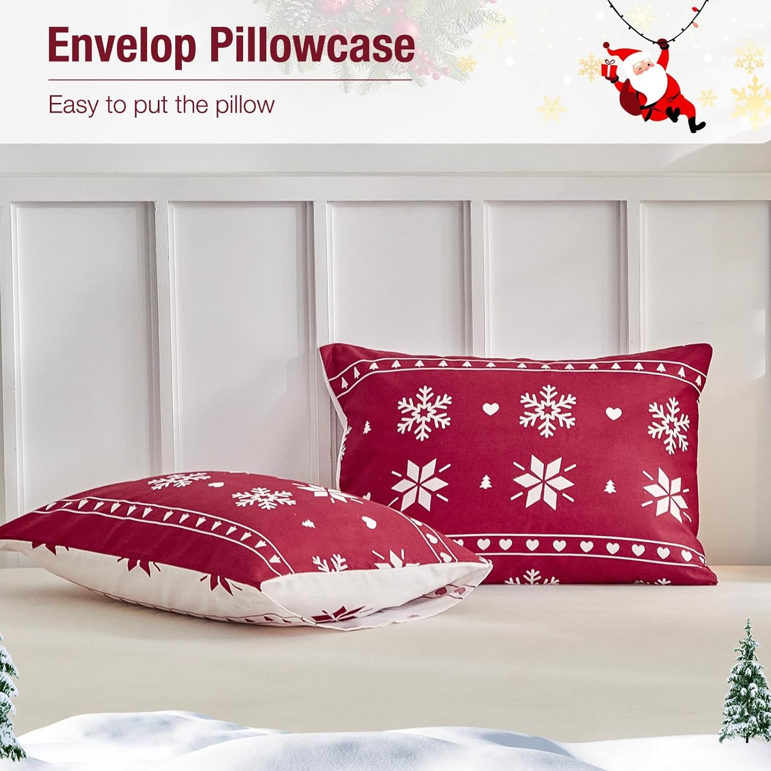 image:imageLekesky Duvet Cover Queen Size Reversible Botanical Floral Duvet Cover Set with Zipper Closure 3 Pieces Soft Microfiber Green Bedding Set 1Duvet Cover 90x90 2 Pillowcases 20x26Cchristmas Snowflakes