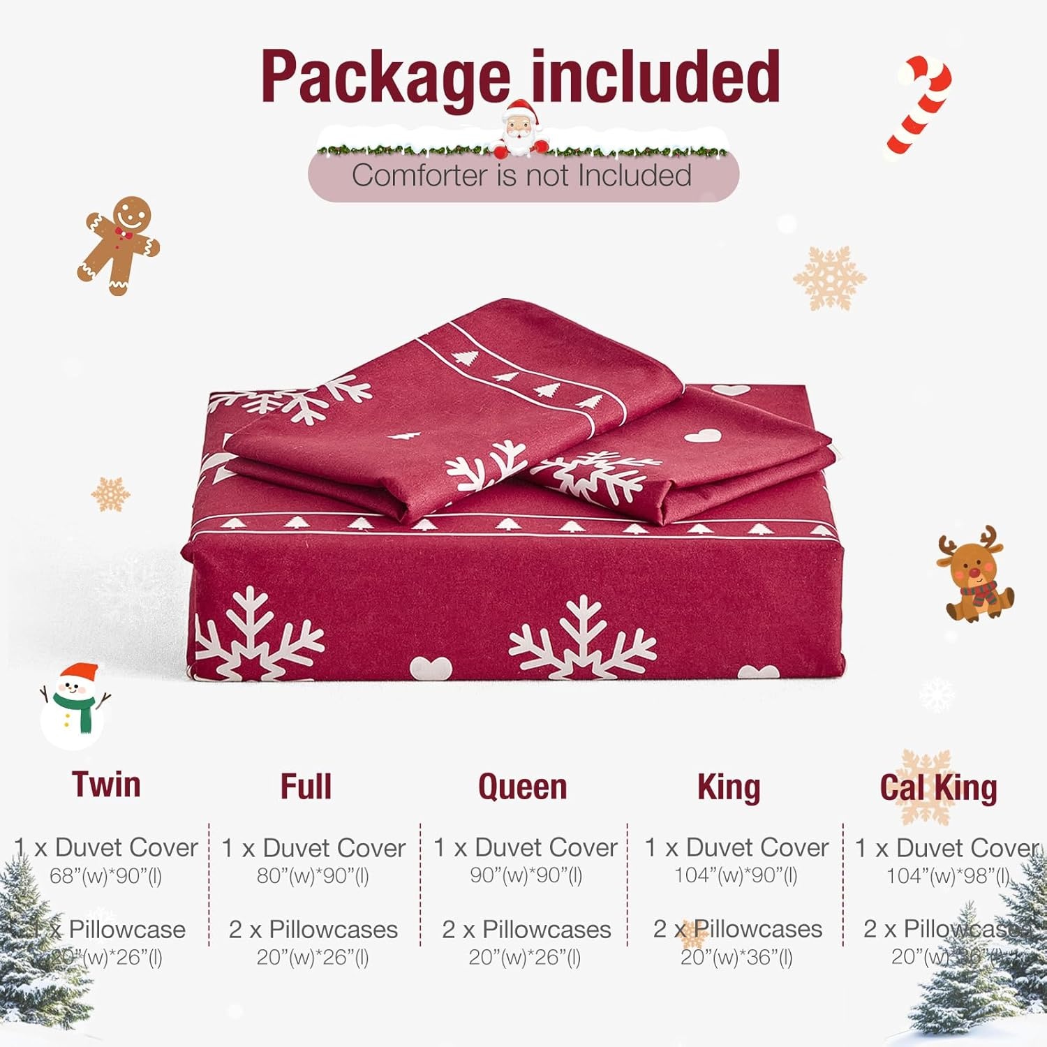 image:imageLekesky Duvet Cover Queen Size Reversible Botanical Floral Duvet Cover Set with Zipper Closure 3 Pieces Soft Microfiber Green Bedding Set 1Duvet Cover 90x90 2 Pillowcases 20x26Cchristmas Snowflakes