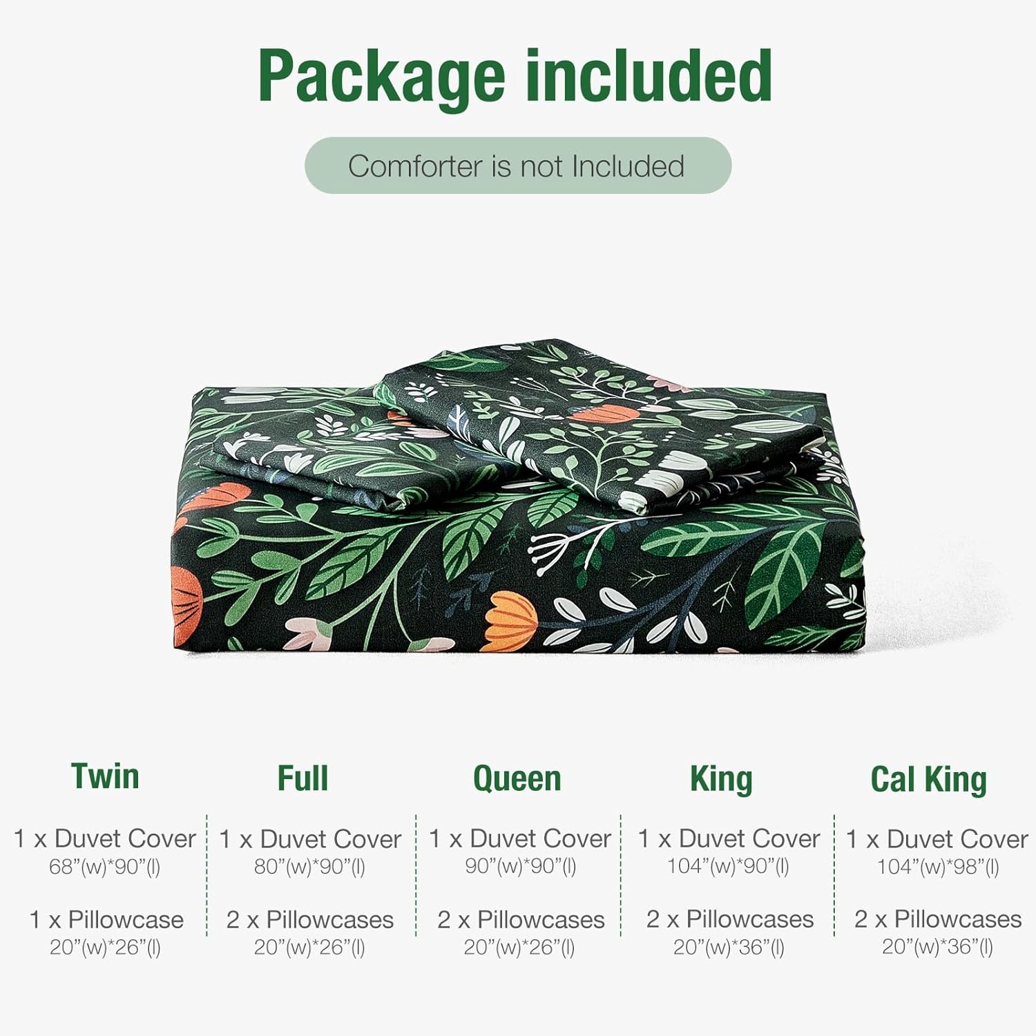 image:imageLekesky Duvet Cover Queen Size Reversible Botanical Floral Duvet Cover Set with Zipper Closure 3 Pieces Soft Microfiber Green Bedding Set 1Duvet Cover 90x90 2 Pillowcases 20x26C Greenromantic Garden