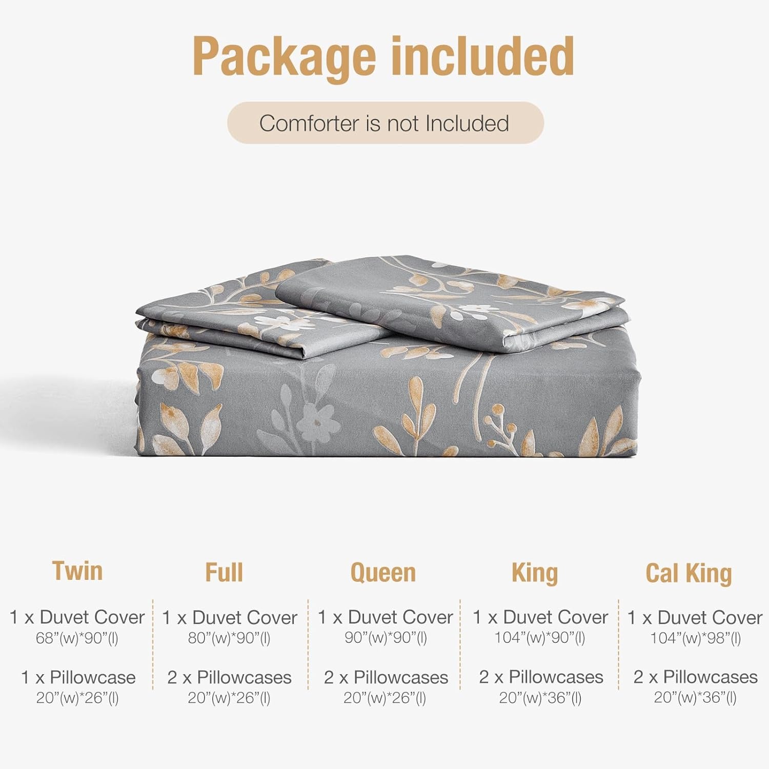 image:imageLekesky Duvet Cover Queen Size Reversible Botanical Floral Duvet Cover Set with Zipper Closure 3 Pieces Soft Microfiber Green Bedding Set 1Duvet Cover 90x90 2 Pillowcases 20x26A Grey Goldno Comforter