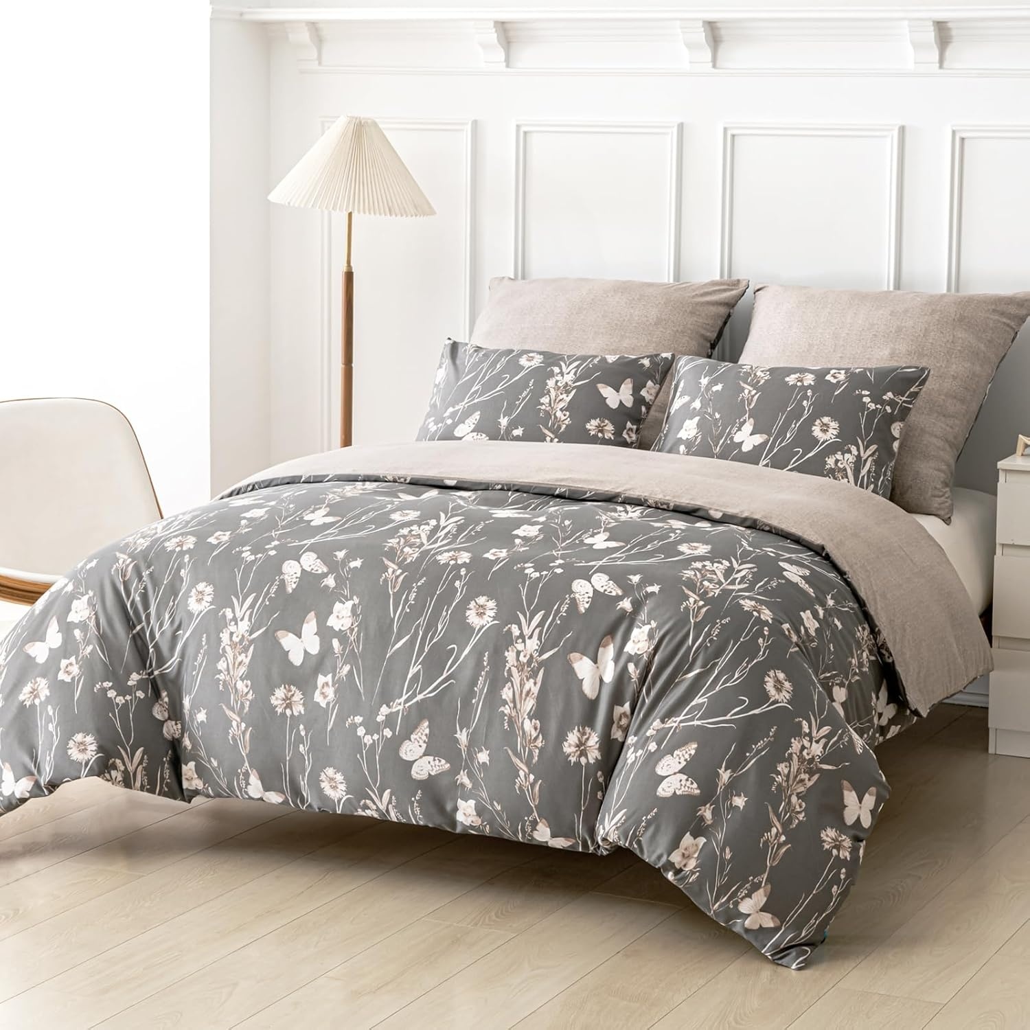 image:imageLekesky Duvet Cover Queen Size Reversible Botanical Floral Duvet Cover Set with Zipper Closure 3 Pieces Soft Microfiber Green Bedding Set 1Duvet Cover 90x90 2 Pillowcases 20x26A Deep Greyno Comforter