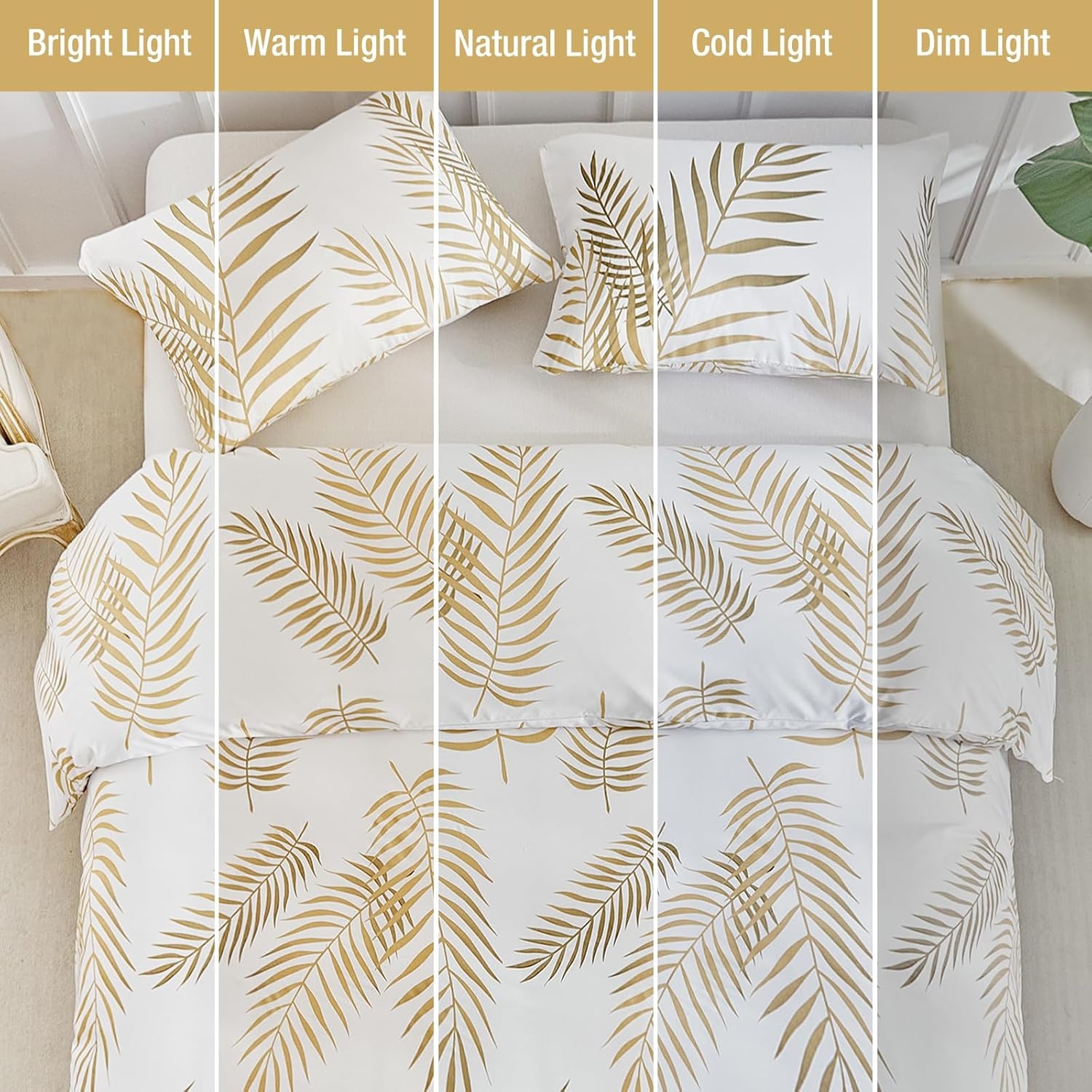 image:imageLekesky Duvet Cover Queen Size Reversible Botanical Floral Duvet Cover Set with Zipper Closure 3 Pieces Soft Microfiber Green Bedding Set 1Duvet Cover 90x90 2 Pillowcases 20x26C Whitegold Leaf No Comforter