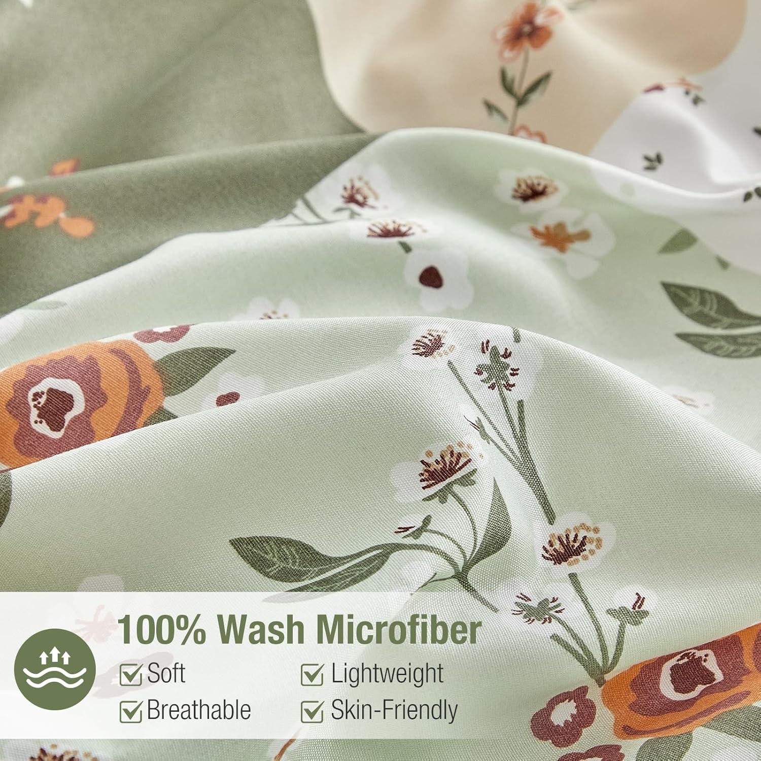 image:imageLekesky Duvet Cover Queen Size Reversible Botanical Floral Duvet Cover Set with Zipper Closure 3 Pieces Soft Microfiber Green Bedding Set 1Duvet Cover 90x90 2 Pillowcases 20x26Dpatchworkgreen