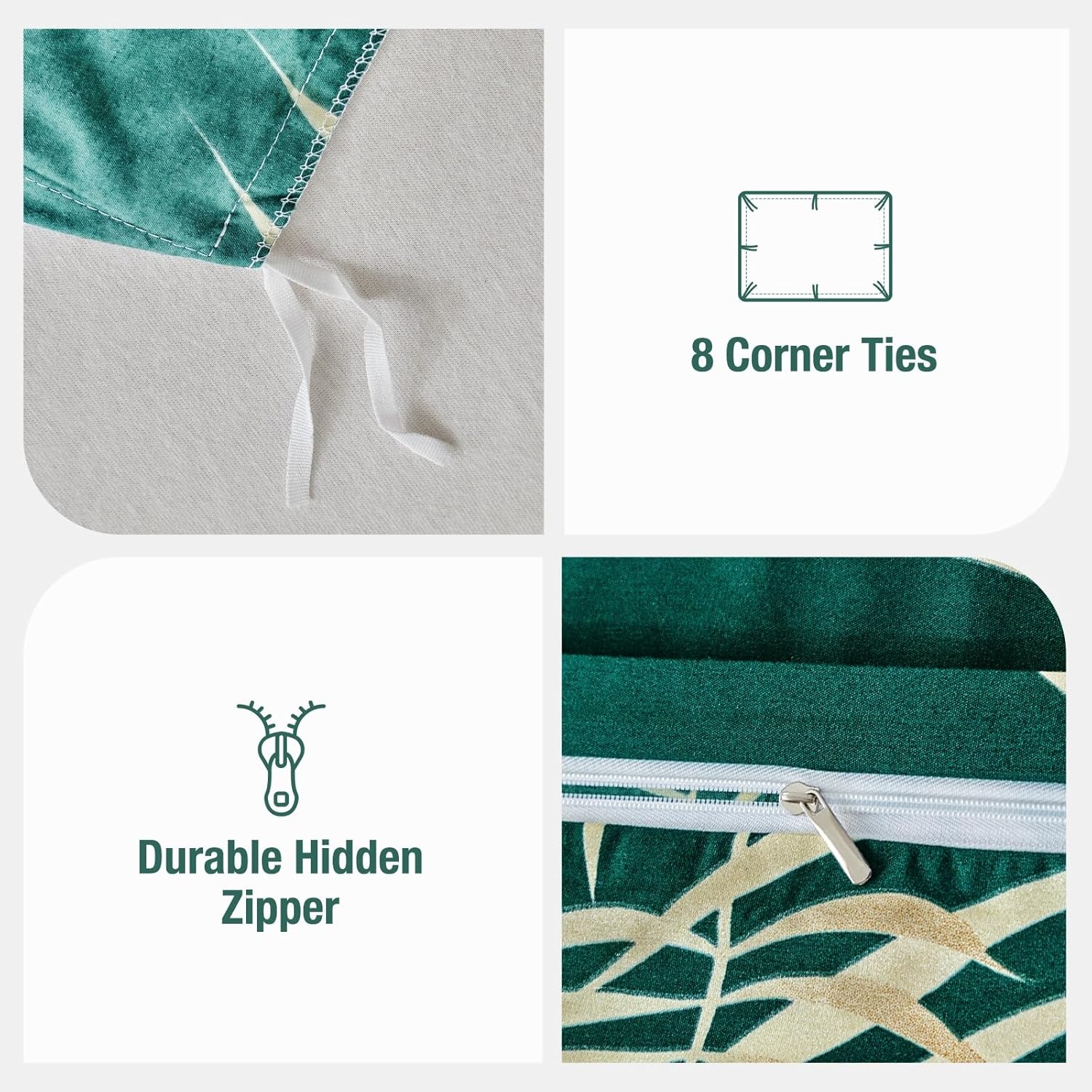 image:imageLekesky Duvet Cover Queen Size Reversible Botanical Floral Duvet Cover Set with Zipper Closure 3 Pieces Soft Microfiber Green Bedding Set 1Duvet Cover 90x90 2 Pillowcases 20x26C Greengold Leaf No Comforter