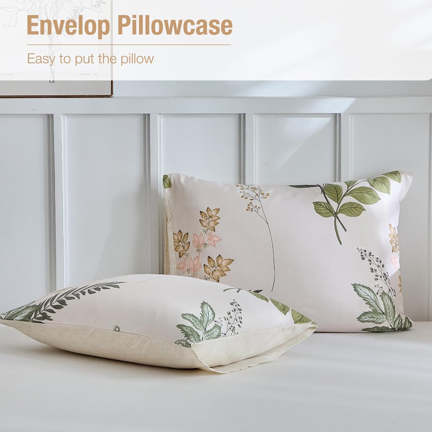 image:imageLekesky Duvet Cover Queen Size Reversible Botanical Floral Duvet Cover Set with Zipper Closure 3 Pieces Soft Microfiber Green Bedding Set 1Duvet Cover 90x90 2 Pillowcases 20x26C Whitegreen Leaf No Comforter