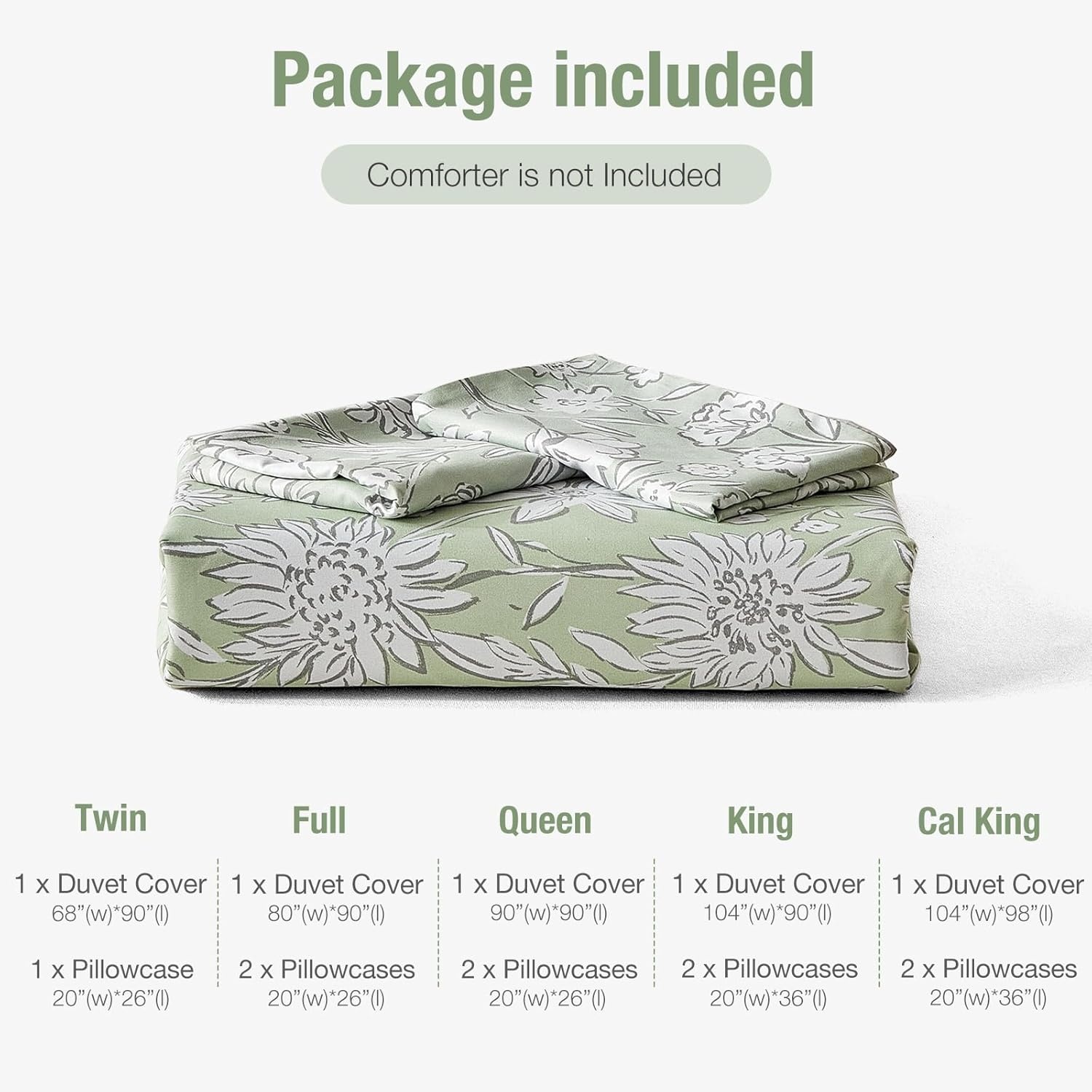 image:imageLekesky Duvet Cover Queen Size Reversible Botanical Floral Duvet Cover Set with Zipper Closure 3 Pieces Soft Microfiber Green Bedding Set 1Duvet Cover 90x90 2 Pillowcases 20x26C Grass Green No Comforter