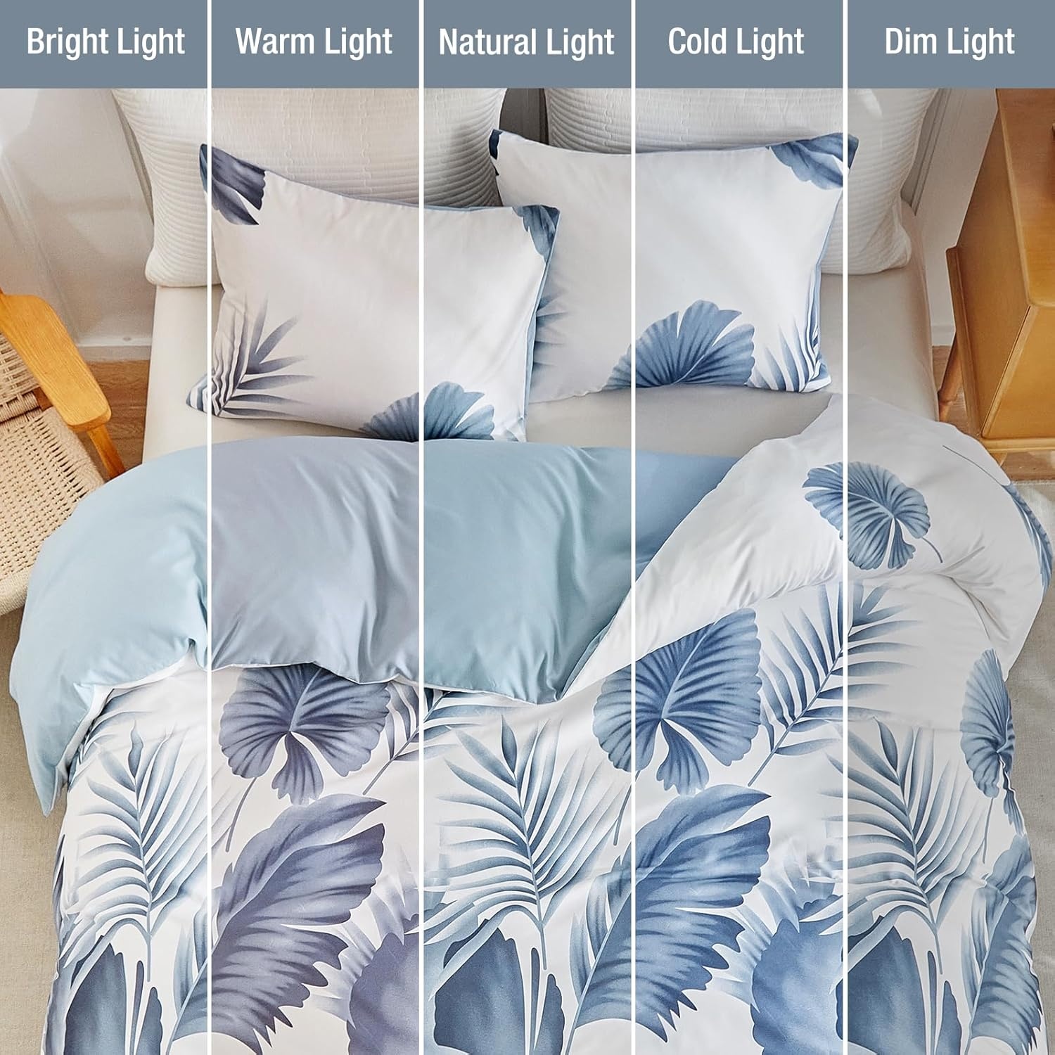 image:imageLekesky Duvet Cover Queen Size Reversible Botanical Floral Duvet Cover Set with Zipper Closure 3 Pieces Soft Microfiber Green Bedding Set 1Duvet Cover 90x90 2 Pillowcases 20x26Apalm Blueno Comforter