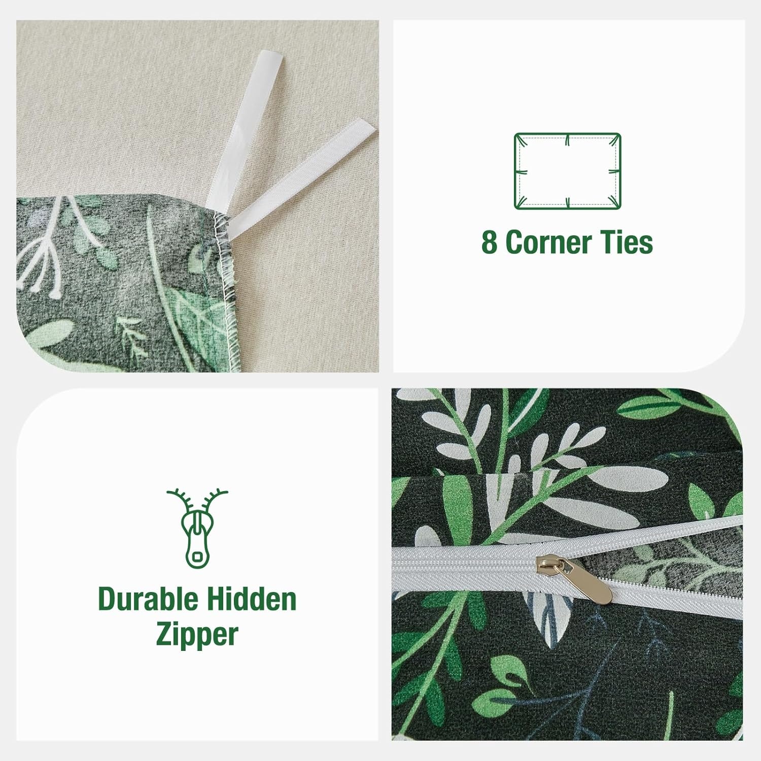 image:imageLekesky Duvet Cover Queen Size Reversible Botanical Floral Duvet Cover Set with Zipper Closure 3 Pieces Soft Microfiber Green Bedding Set 1Duvet Cover 90x90 2 Pillowcases 20x26C Greenromantic Garden