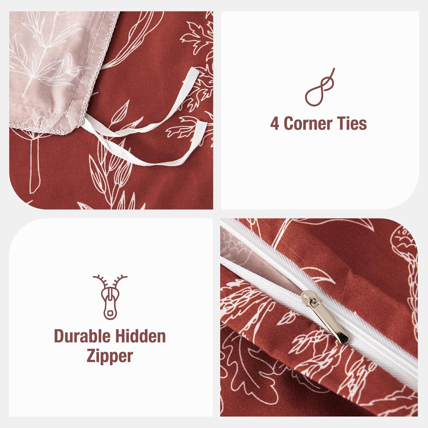 image:imageLekesky Duvet Cover Queen Size Reversible Botanical Floral Duvet Cover Set with Zipper Closure 3 Pieces Soft Microfiber Green Bedding Set 1Duvet Cover 90x90 2 Pillowcases 20x26Fdeep Red