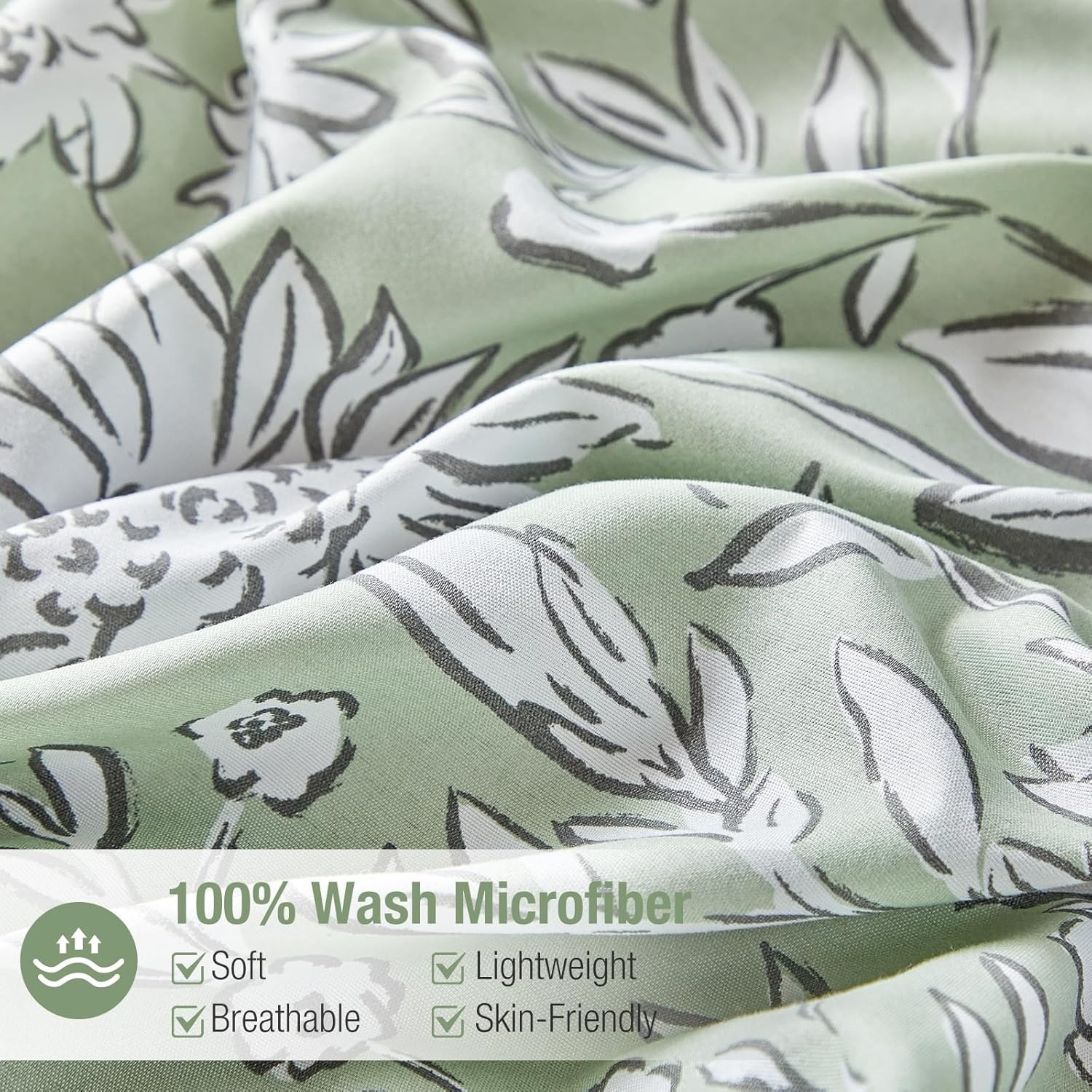image:imageLekesky Duvet Cover Queen Size Reversible Botanical Floral Duvet Cover Set with Zipper Closure 3 Pieces Soft Microfiber Green Bedding Set 1Duvet Cover 90x90 2 Pillowcases 20x26C Grass Green No Comforter