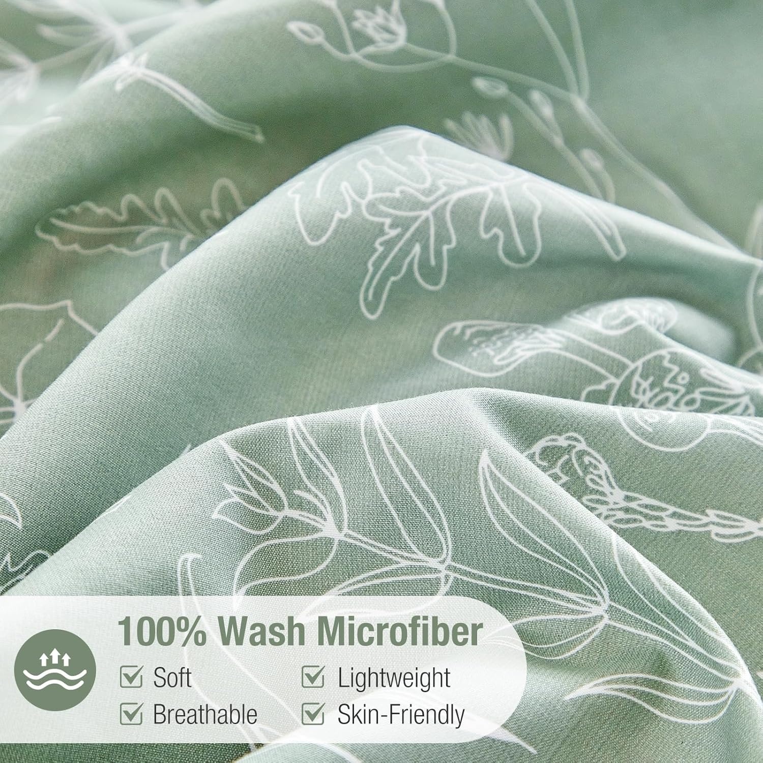 image:imageLekesky Duvet Cover Queen Size Reversible Botanical Floral Duvet Cover Set with Zipper Closure 3 Pieces Soft Microfiber Green Bedding Set 1Duvet Cover 90x90 2 Pillowcases 20x26C Sage Green