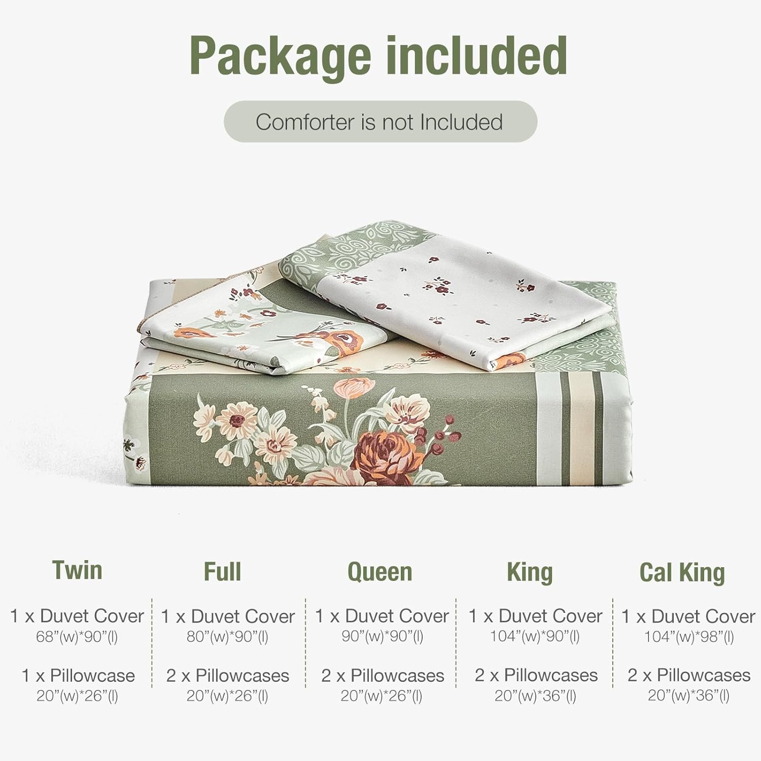 image:imageLekesky Duvet Cover Queen Size Reversible Botanical Floral Duvet Cover Set with Zipper Closure 3 Pieces Soft Microfiber Green Bedding Set 1Duvet Cover 90x90 2 Pillowcases 20x26Dpatchworkgreen