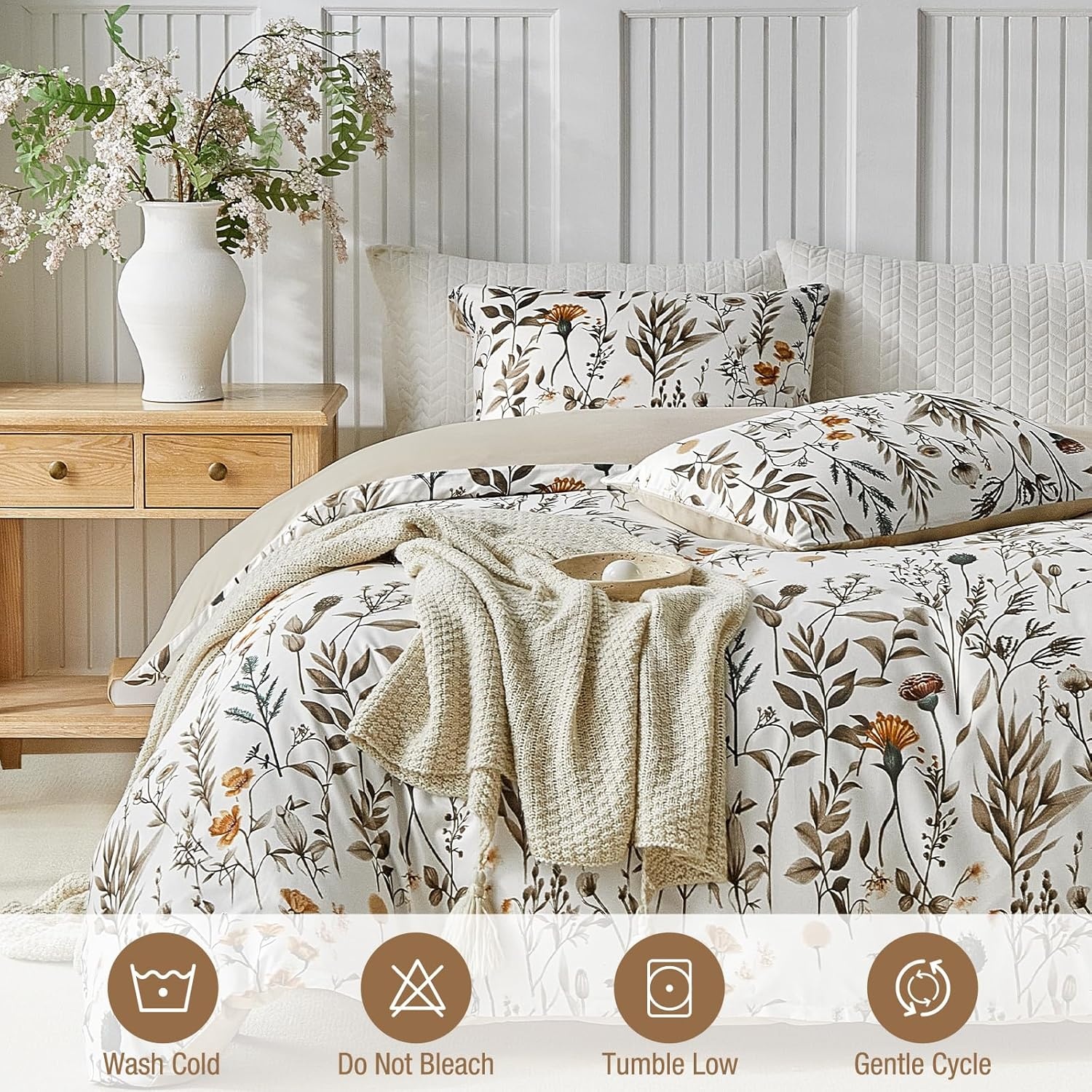 image:imageLekesky Duvet Cover Queen Size Reversible Botanical Floral Duvet Cover Set with Zipper Closure 3 Pieces Soft Microfiber Green Bedding Set 1Duvet Cover 90x90 2 Pillowcases 20x26C White Earthno Comforter