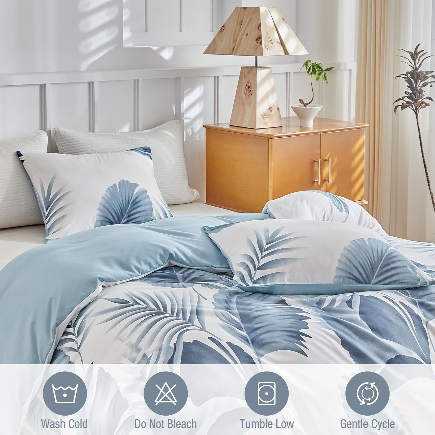 image:imageLekesky Duvet Cover Queen Size Reversible Botanical Floral Duvet Cover Set with Zipper Closure 3 Pieces Soft Microfiber Green Bedding Set 1Duvet Cover 90x90 2 Pillowcases 20x26Apalm Blueno Comforter