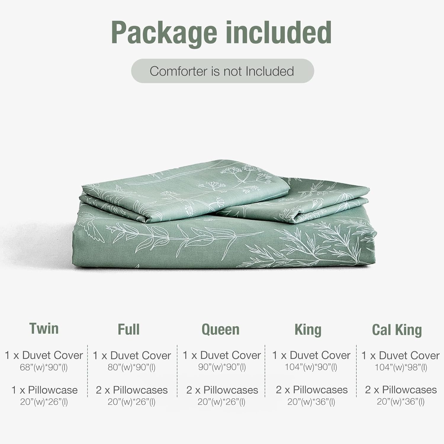 image:imageLekesky Duvet Cover Queen Size Reversible Botanical Floral Duvet Cover Set with Zipper Closure 3 Pieces Soft Microfiber Green Bedding Set 1Duvet Cover 90x90 2 Pillowcases 20x26C Sage Green