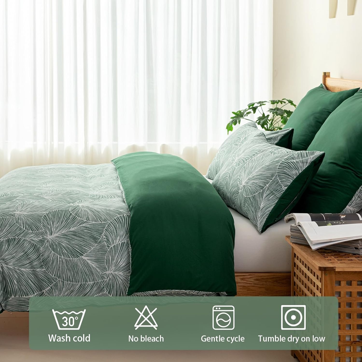 image:imageLekesky Duvet Cover Queen Size Reversible Botanical Floral Duvet Cover Set with Zipper Closure 3 Pieces Soft Microfiber Green Bedding Set 1Duvet Cover 90x90 2 Pillowcases 20x26A Emerald Greenno Comforter