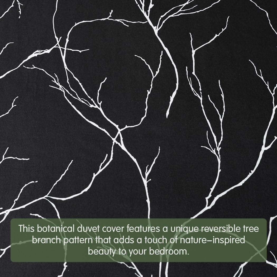 image:imageLekesky Duvet Cover Queen Size Reversible Botanical Floral Duvet Cover Set with Zipper Closure 3 Pieces Soft Microfiber Green Bedding Set 1Duvet Cover 90x90 2 Pillowcases 20x26B Black Branch