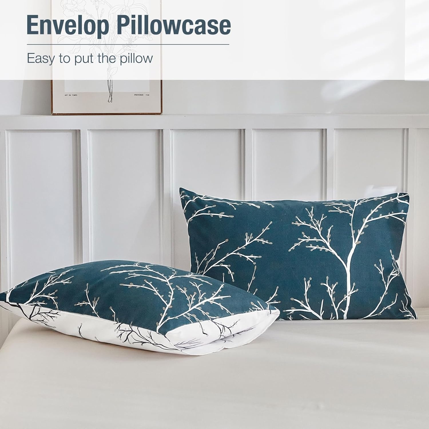 image:imageLekesky Duvet Cover Queen Size Reversible Botanical Floral Duvet Cover Set with Zipper Closure 3 Pieces Soft Microfiber Green Bedding Set 1Duvet Cover 90x90 2 Pillowcases 20x26Bbranch With Leave