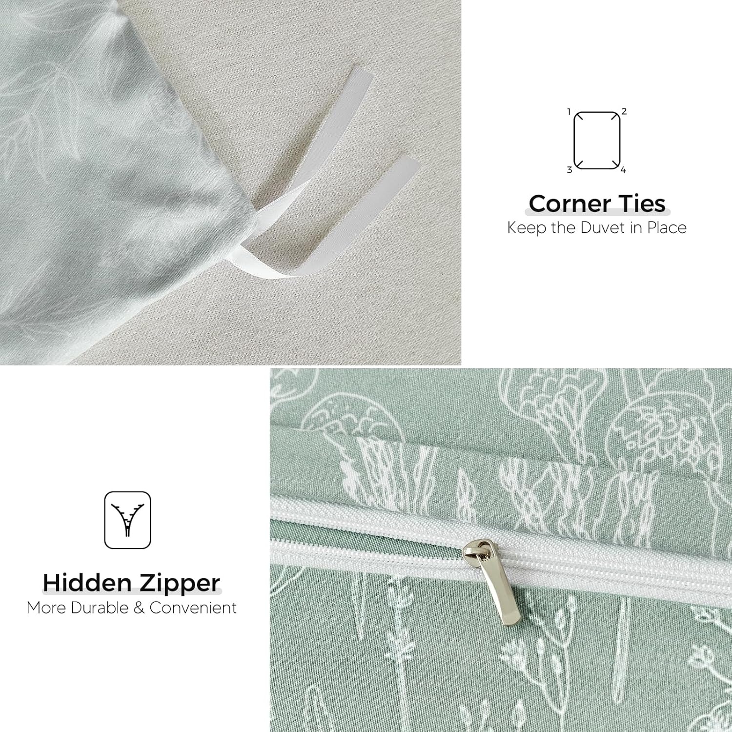 image:imageLekesky Duvet Cover Queen Size Reversible Botanical Floral Duvet Cover Set with Zipper Closure 3 Pieces Soft Microfiber Green Bedding Set 1Duvet Cover 90x90 2 Pillowcases 20x26C Sage Green