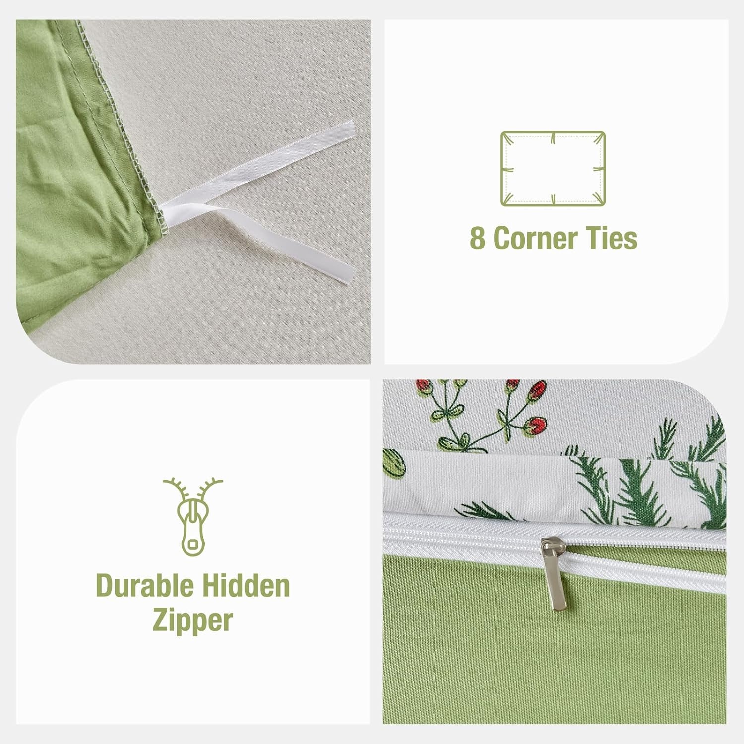 image:imageLekesky Duvet Cover Queen Size Reversible Botanical Floral Duvet Cover Set with Zipper Closure 3 Pieces Soft Microfiber Green Bedding Set 1Duvet Cover 90x90 2 Pillowcases 20x26C Green Floralno Comforter