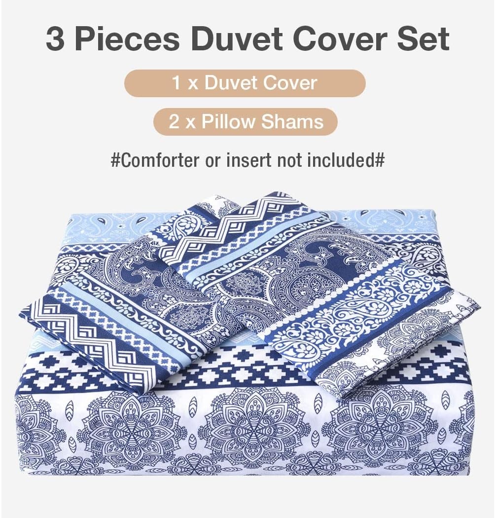 image:imageLekesky Duvet Cover Queen Size Reversible Botanical Floral Duvet Cover Set with Zipper Closure 3 Pieces Soft Microfiber Green Bedding Set 1Duvet Cover 90x90 2 Pillowcases 20x26A Blue Bohemia Style