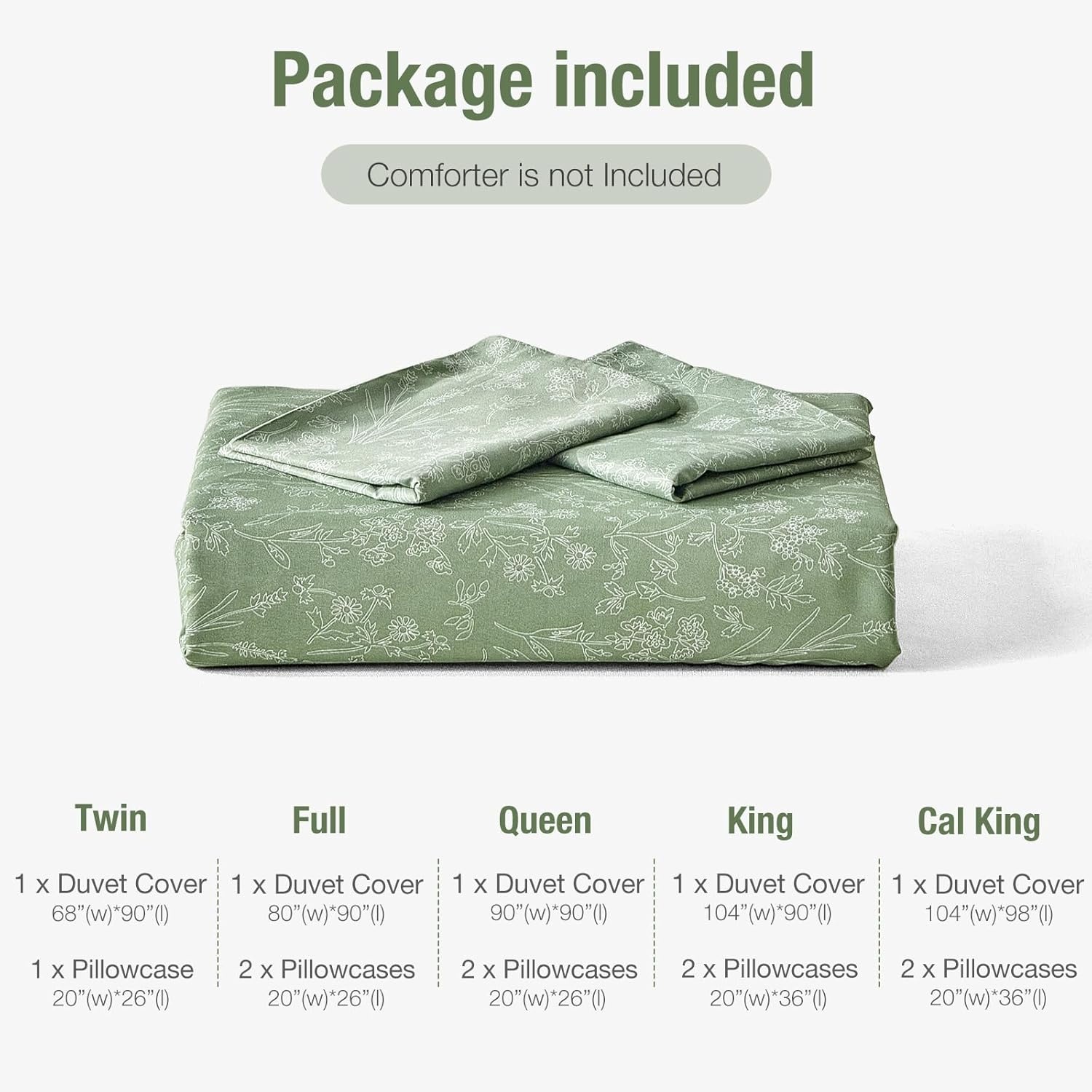 image:imageLekesky Duvet Cover Queen Size Reversible Botanical Floral Duvet Cover Set with Zipper Closure 3 Pieces Soft Microfiber Green Bedding Set 1Duvet Cover 90x90 2 Pillowcases 20x26C Light Greenno Comforter