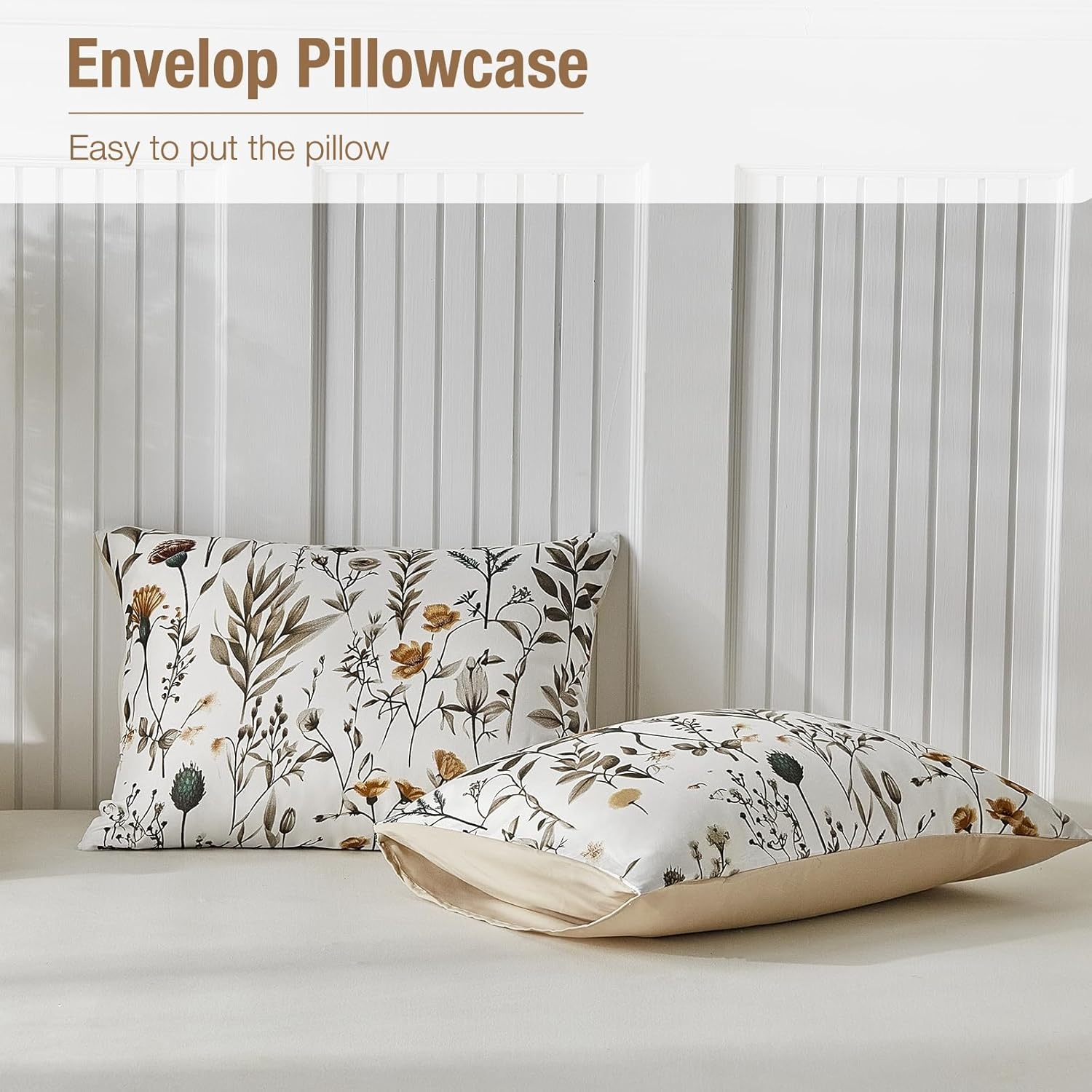 image:imageLekesky Duvet Cover Queen Size Reversible Botanical Floral Duvet Cover Set with Zipper Closure 3 Pieces Soft Microfiber Green Bedding Set 1Duvet Cover 90x90 2 Pillowcases 20x26C White Earthno Comforter