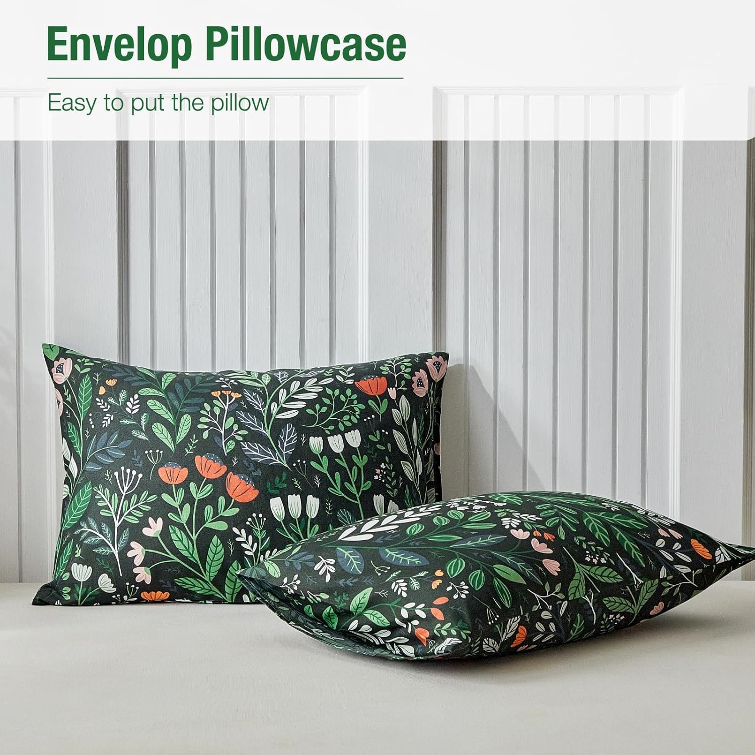 image:imageLekesky Duvet Cover Queen Size Reversible Botanical Floral Duvet Cover Set with Zipper Closure 3 Pieces Soft Microfiber Green Bedding Set 1Duvet Cover 90x90 2 Pillowcases 20x26C Greenromantic Garden