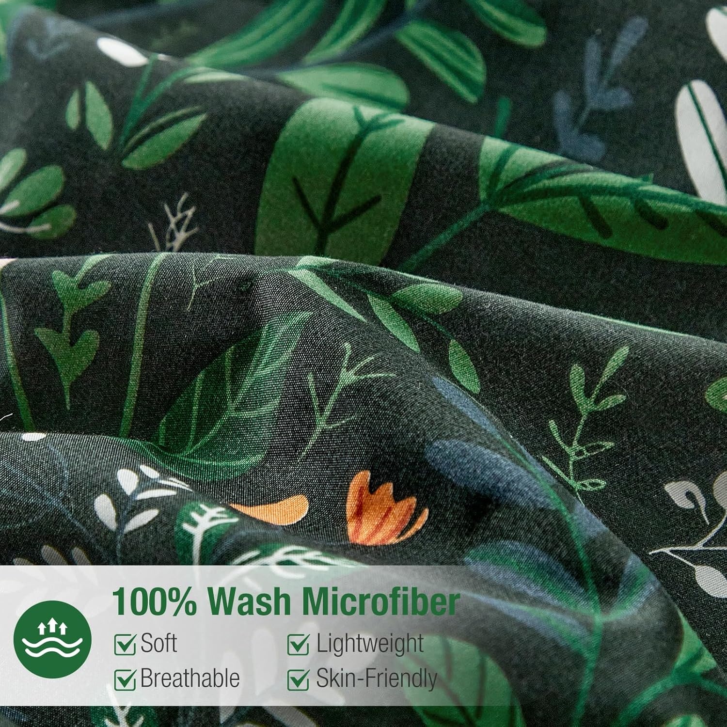image:imageLekesky Duvet Cover Queen Size Reversible Botanical Floral Duvet Cover Set with Zipper Closure 3 Pieces Soft Microfiber Green Bedding Set 1Duvet Cover 90x90 2 Pillowcases 20x26C Greenromantic Garden