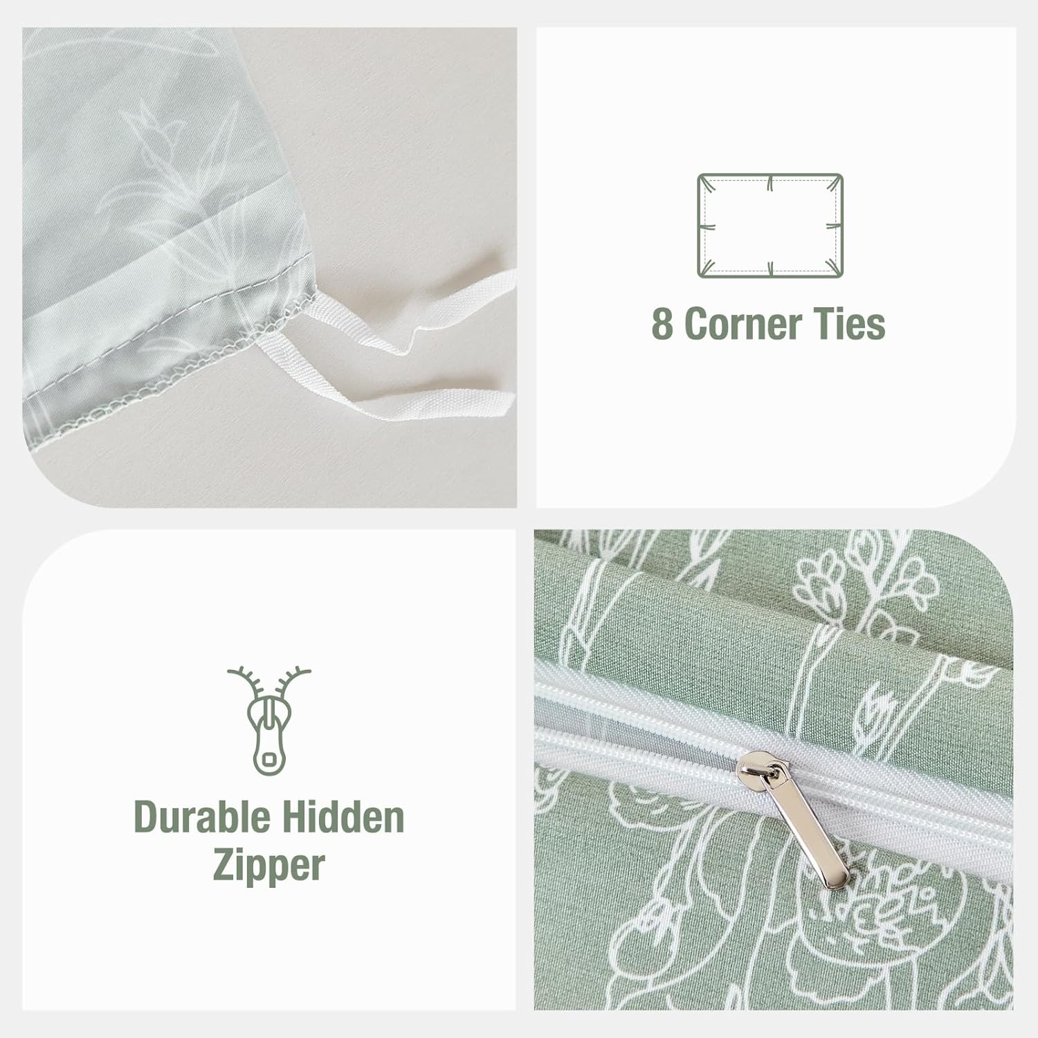 image:imageLekesky Duvet Cover Queen Size Reversible Botanical Floral Duvet Cover Set with Zipper Closure 3 Pieces Soft Microfiber Green Bedding Set 1Duvet Cover 90x90 2 Pillowcases 20x26C Sage Green