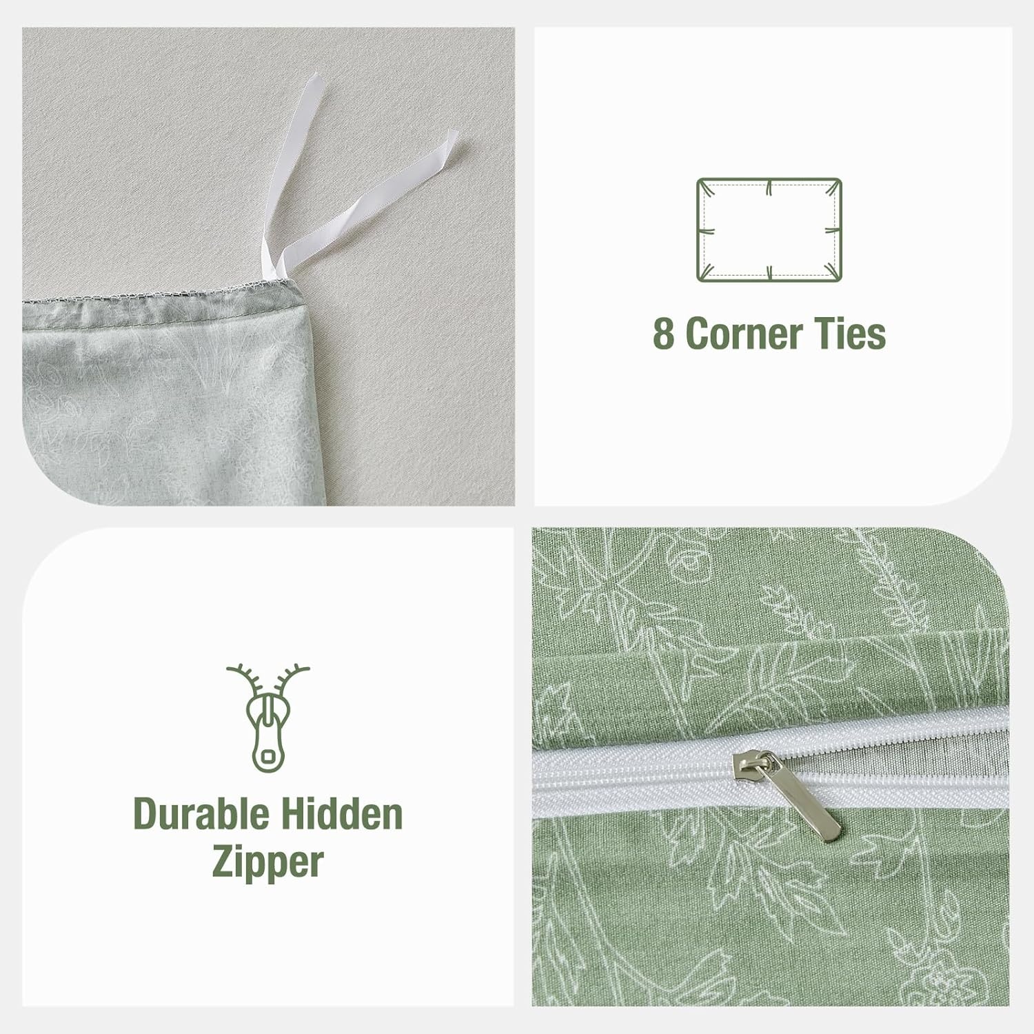 image:imageLekesky Duvet Cover Queen Size Reversible Botanical Floral Duvet Cover Set with Zipper Closure 3 Pieces Soft Microfiber Green Bedding Set 1Duvet Cover 90x90 2 Pillowcases 20x26C Light Greenno Comforter