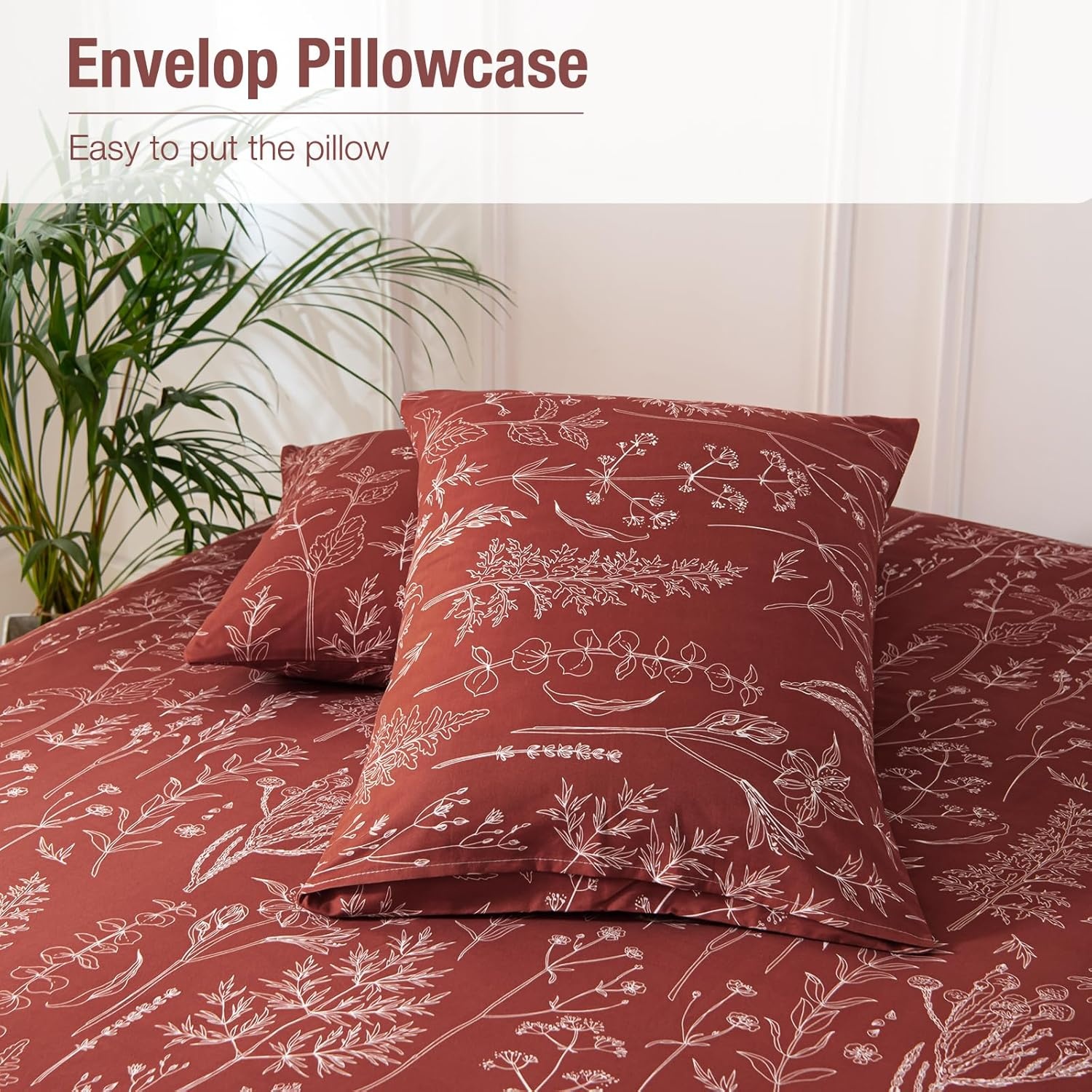 image:imageLekesky Duvet Cover Queen Size Reversible Botanical Floral Duvet Cover Set with Zipper Closure 3 Pieces Soft Microfiber Green Bedding Set 1Duvet Cover 90x90 2 Pillowcases 20x26Fdeep Red