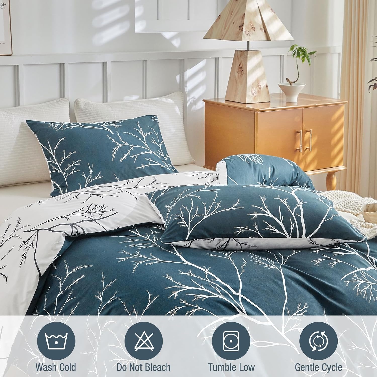image:imageLekesky Duvet Cover Queen Size Reversible Botanical Floral Duvet Cover Set with Zipper Closure 3 Pieces Soft Microfiber Green Bedding Set 1Duvet Cover 90x90 2 Pillowcases 20x26Bbranch With Leave