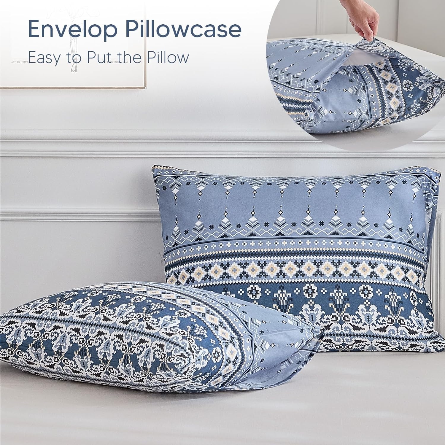 image:imageLekesky Duvet Cover Queen Size Reversible Botanical Floral Duvet Cover Set with Zipper Closure 3 Pieces Soft Microfiber Green Bedding Set 1Duvet Cover 90x90 2 Pillowcases 20x26Bindigo Blue No Comforter