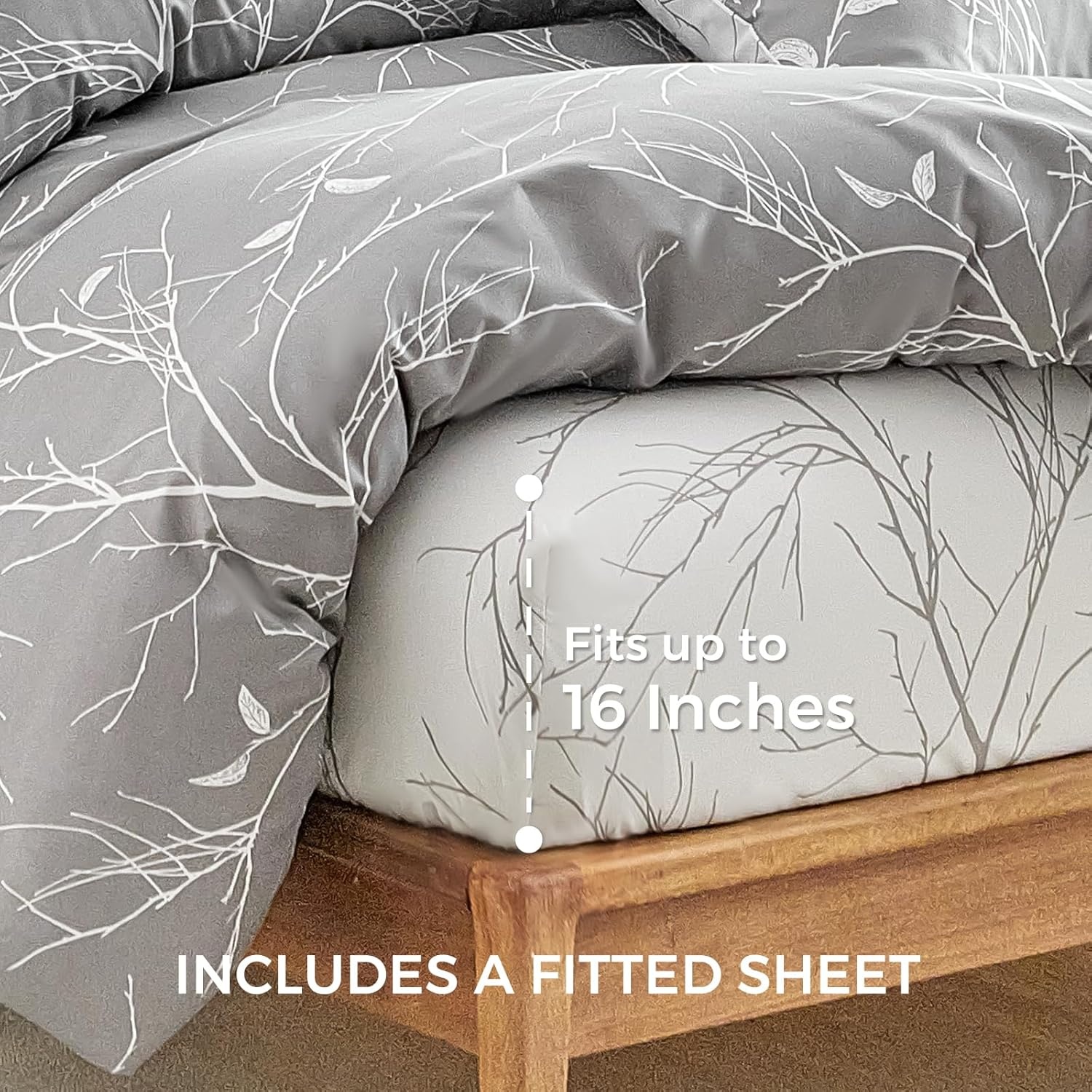 image:imageLekesky Duvet Cover Queen Size Reversible Botanical Floral Duvet Cover Set with Zipper Closure 3 Pieces Soft Microfiber Green Bedding Set 1Duvet Cover 90x90 2 Pillowcases 20x26Bgrey Branch
