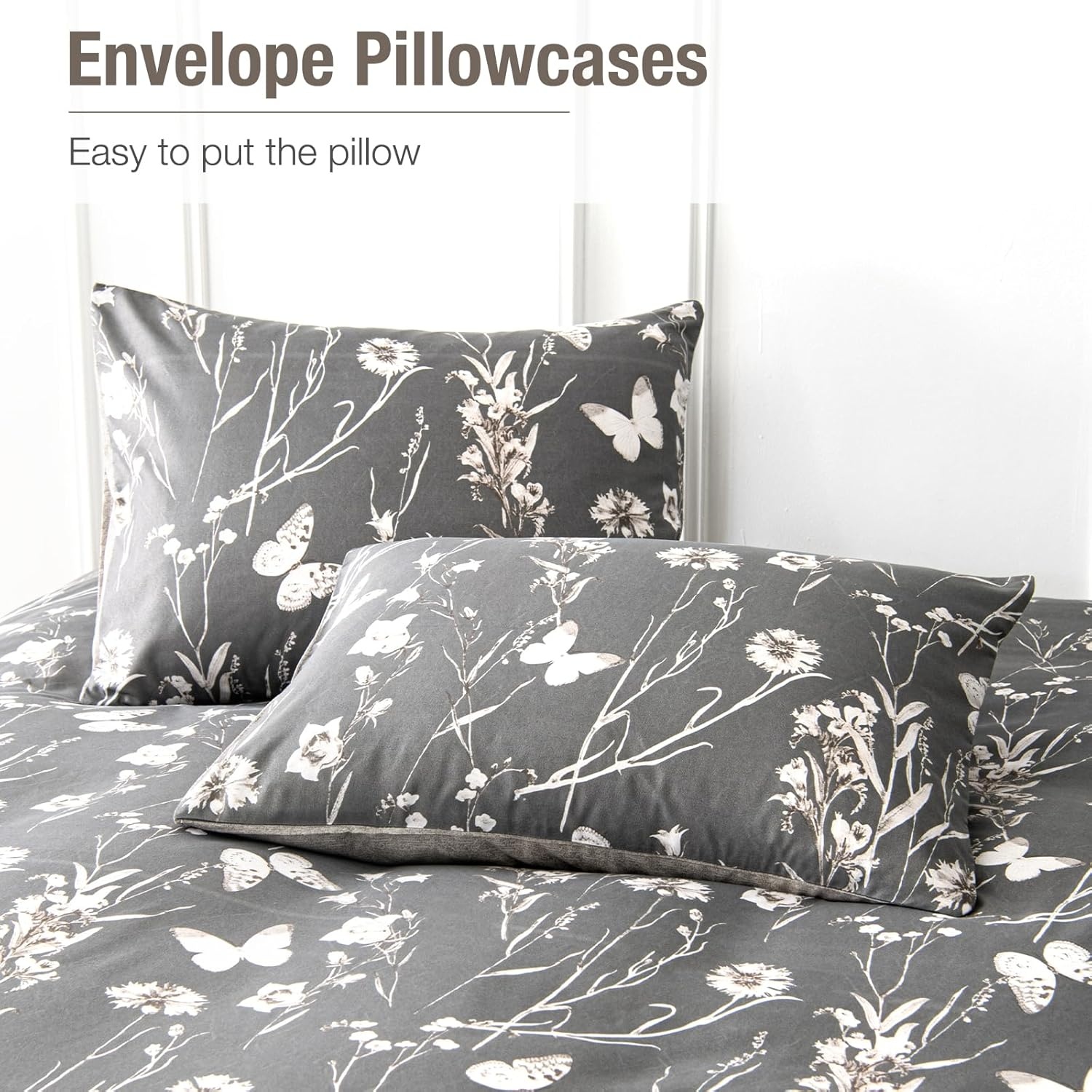 image:imageLekesky Duvet Cover Queen Size Reversible Botanical Floral Duvet Cover Set with Zipper Closure 3 Pieces Soft Microfiber Green Bedding Set 1Duvet Cover 90x90 2 Pillowcases 20x26A Deep Greyno Comforter