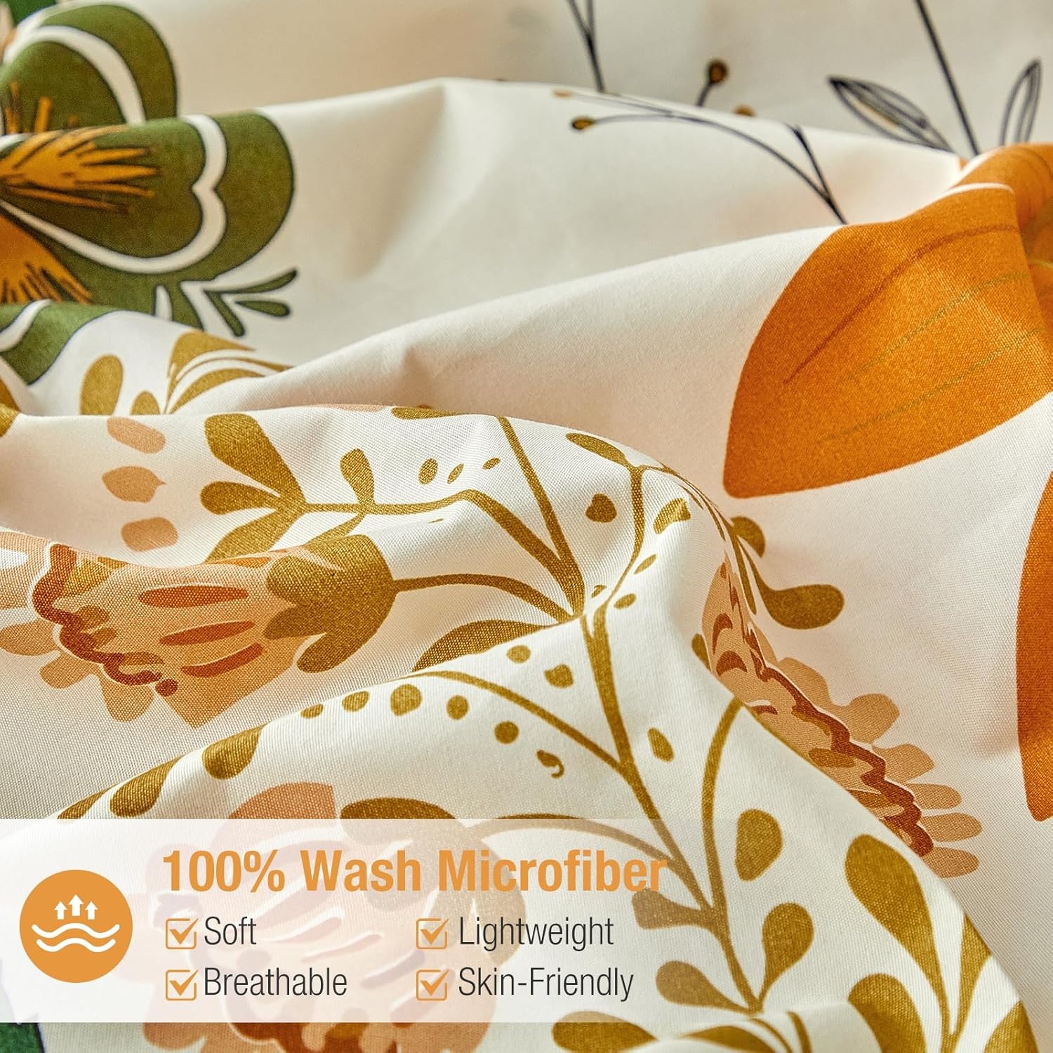 image:imageLekesky Duvet Cover Queen Size Reversible Botanical Floral Duvet Cover Set with Zipper Closure 3 Pieces Soft Microfiber Green Bedding Set 1Duvet Cover 90x90 2 Pillowcases 20x26C Yellowbaroque