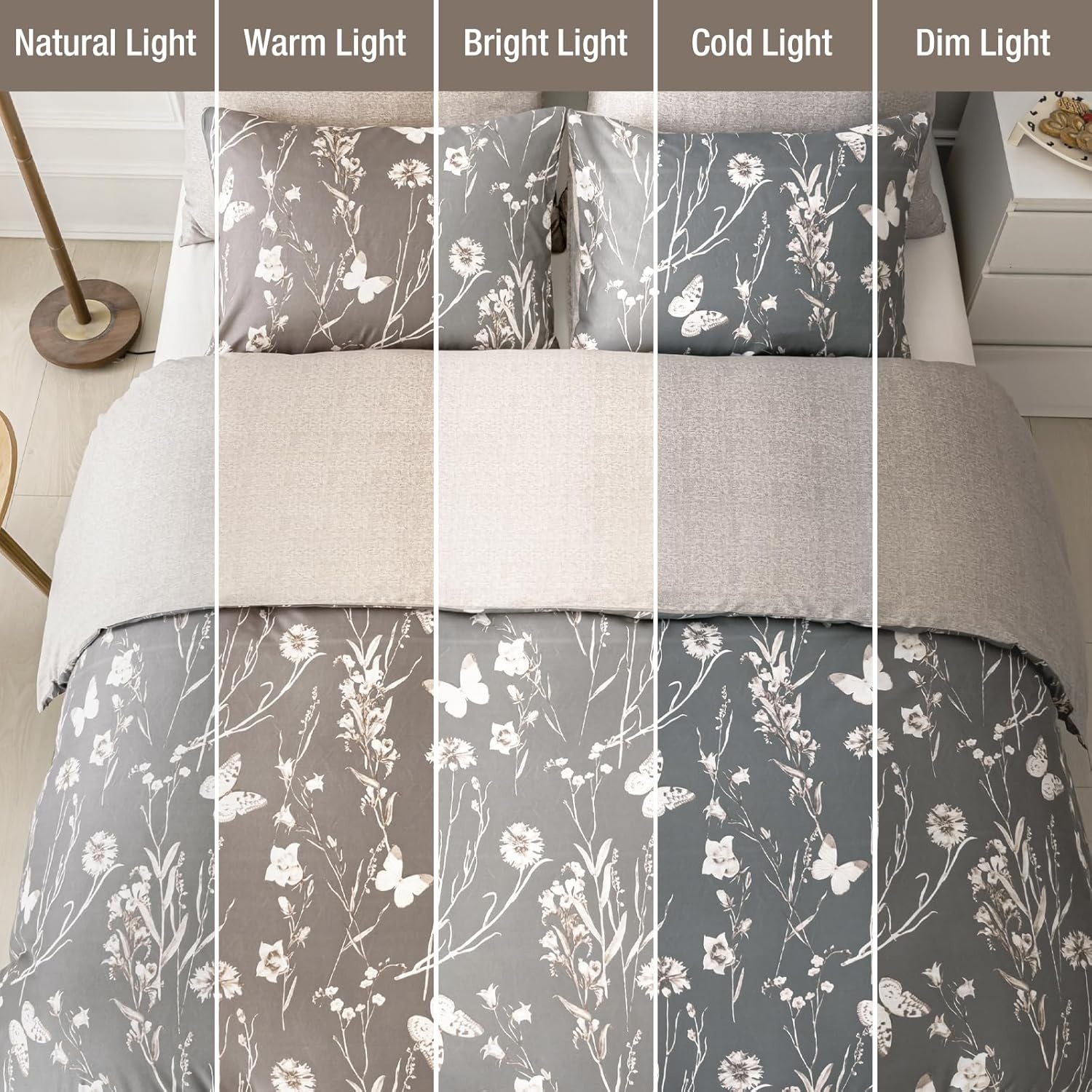 image:imageLekesky Duvet Cover Queen Size Reversible Botanical Floral Duvet Cover Set with Zipper Closure 3 Pieces Soft Microfiber Green Bedding Set 1Duvet Cover 90x90 2 Pillowcases 20x26A Deep Greyno Comforter