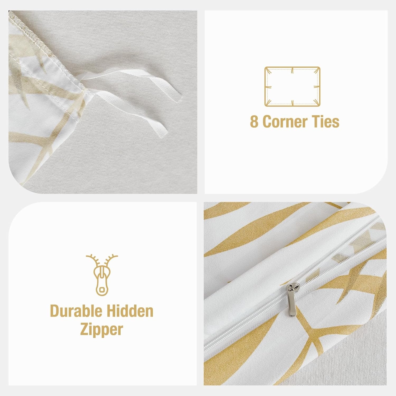 image:imageLekesky Duvet Cover Queen Size Reversible Botanical Floral Duvet Cover Set with Zipper Closure 3 Pieces Soft Microfiber Green Bedding Set 1Duvet Cover 90x90 2 Pillowcases 20x26C Whitegold Leaf No Comforter