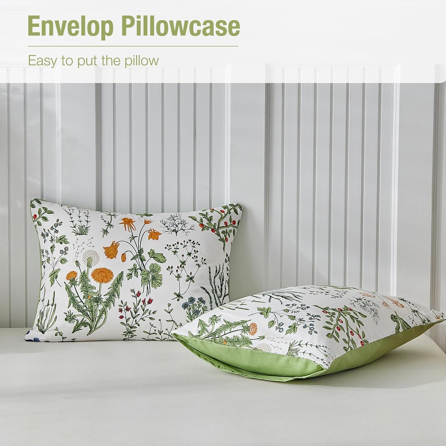 image:imageLekesky Duvet Cover Queen Size Reversible Botanical Floral Duvet Cover Set with Zipper Closure 3 Pieces Soft Microfiber Green Bedding Set 1Duvet Cover 90x90 2 Pillowcases 20x26C Green Floralno Comforter