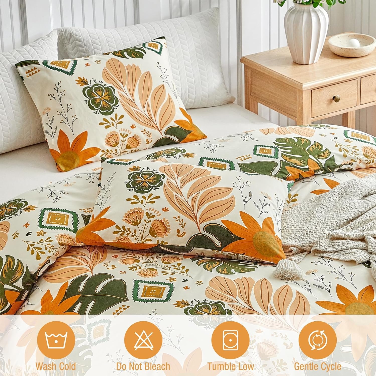 image:imageLekesky Duvet Cover Queen Size Reversible Botanical Floral Duvet Cover Set with Zipper Closure 3 Pieces Soft Microfiber Green Bedding Set 1Duvet Cover 90x90 2 Pillowcases 20x26C Yellowbaroque