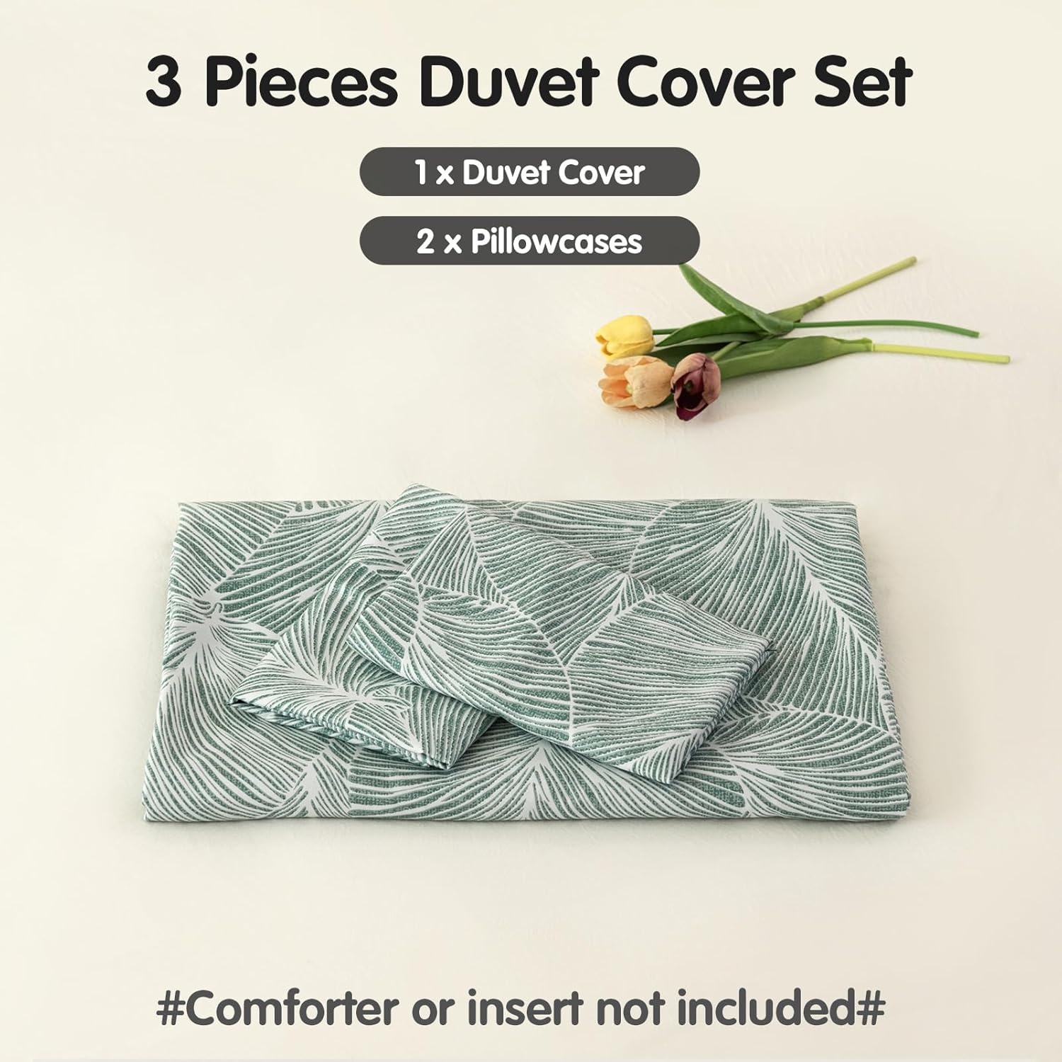 image:imageLekesky Duvet Cover Queen Size Reversible Botanical Floral Duvet Cover Set with Zipper Closure 3 Pieces Soft Microfiber Green Bedding Set 1Duvet Cover 90x90 2 Pillowcases 20x26A Emerald Greenno Comforter