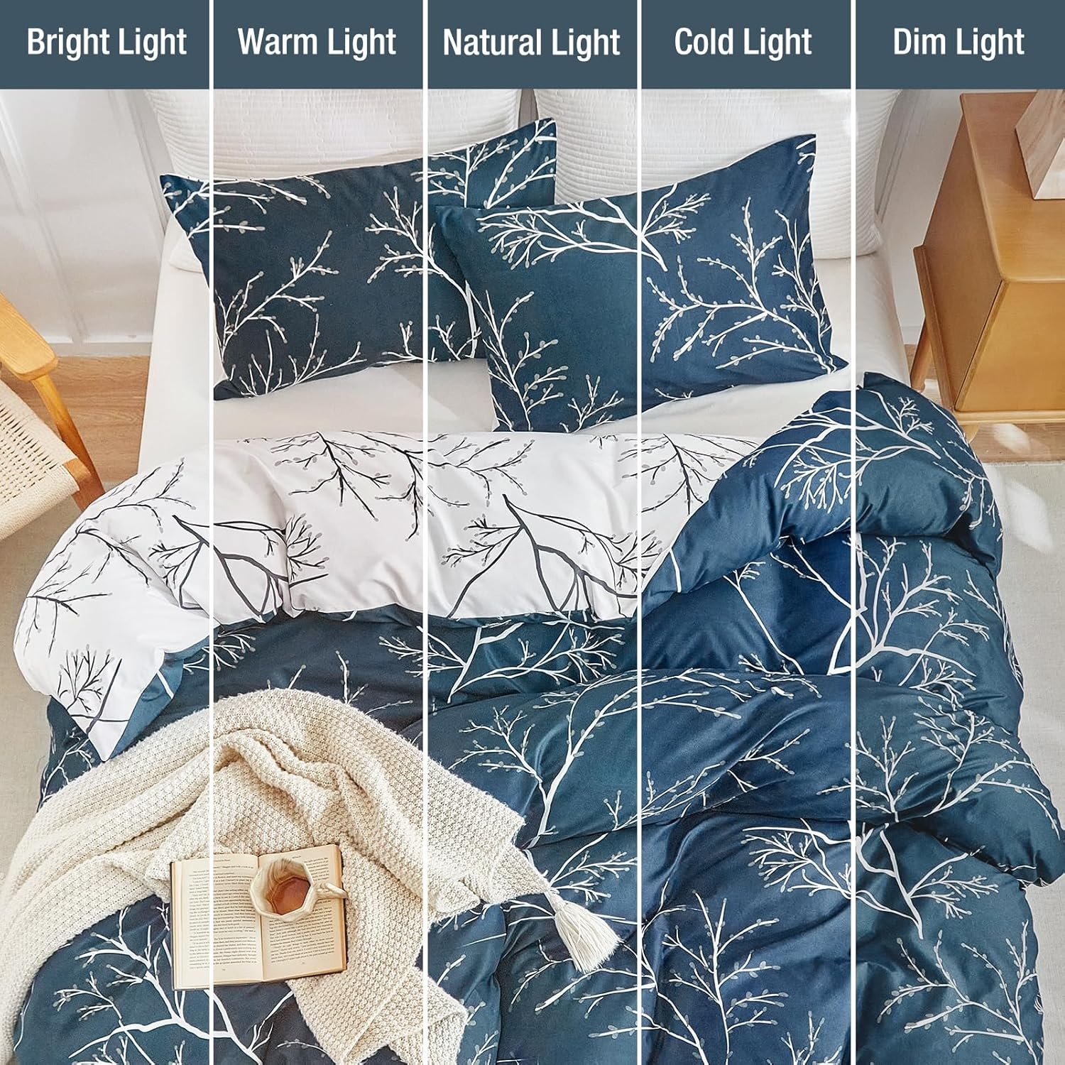 image:imageLekesky Duvet Cover Queen Size Reversible Botanical Floral Duvet Cover Set with Zipper Closure 3 Pieces Soft Microfiber Green Bedding Set 1Duvet Cover 90x90 2 Pillowcases 20x26Bbranch With Leave