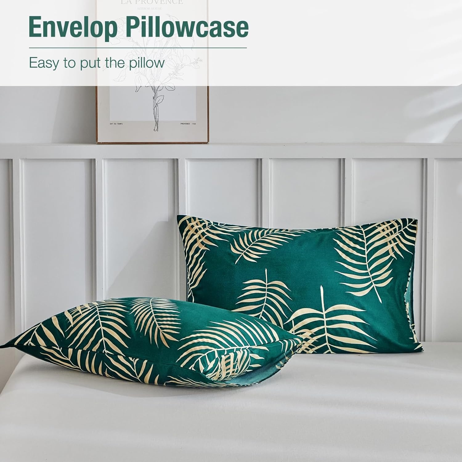 image:imageLekesky Duvet Cover Queen Size Reversible Botanical Floral Duvet Cover Set with Zipper Closure 3 Pieces Soft Microfiber Green Bedding Set 1Duvet Cover 90x90 2 Pillowcases 20x26C Greengold Leaf No Comforter