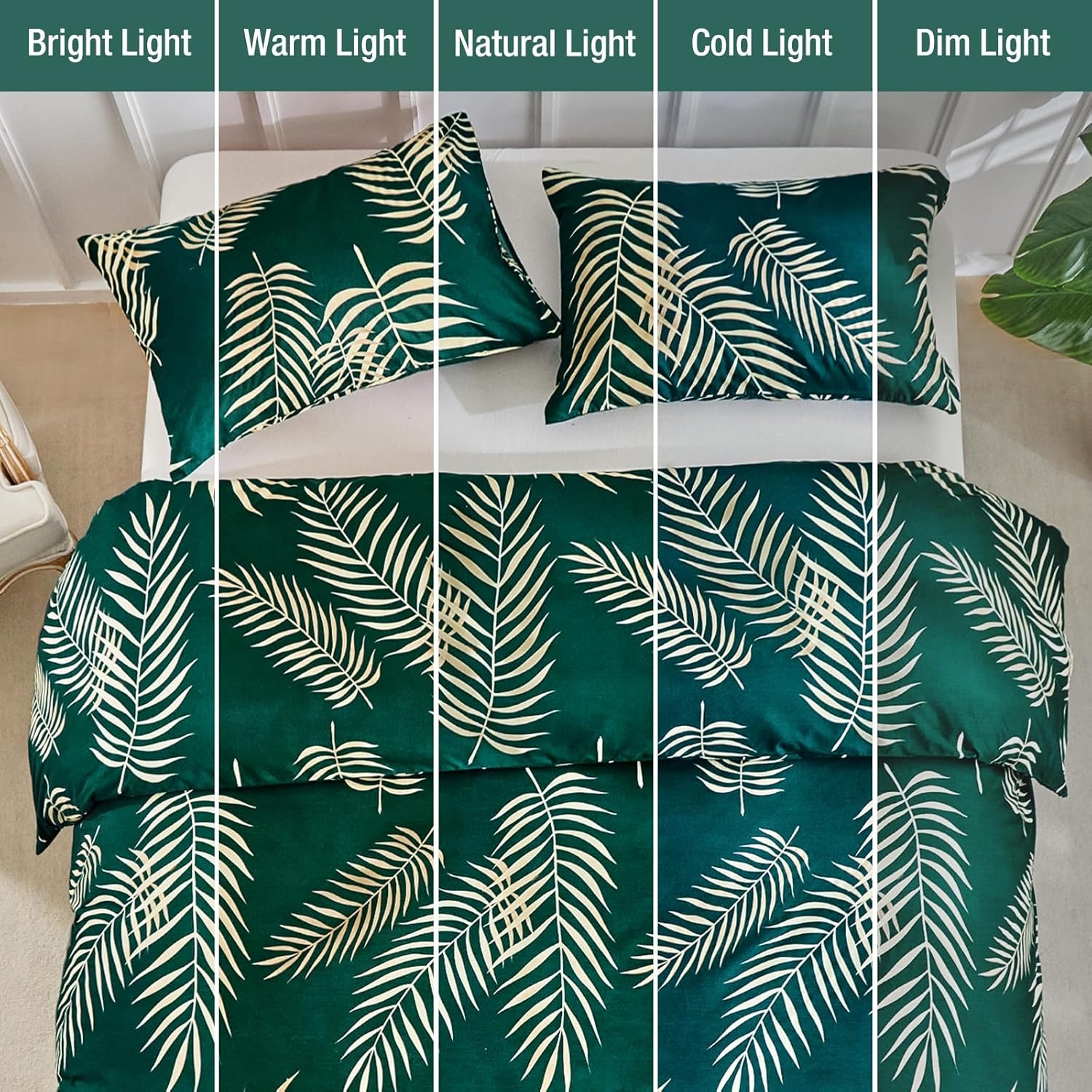 image:imageLekesky Duvet Cover Queen Size Reversible Botanical Floral Duvet Cover Set with Zipper Closure 3 Pieces Soft Microfiber Green Bedding Set 1Duvet Cover 90x90 2 Pillowcases 20x26C Greengold Leaf No Comforter