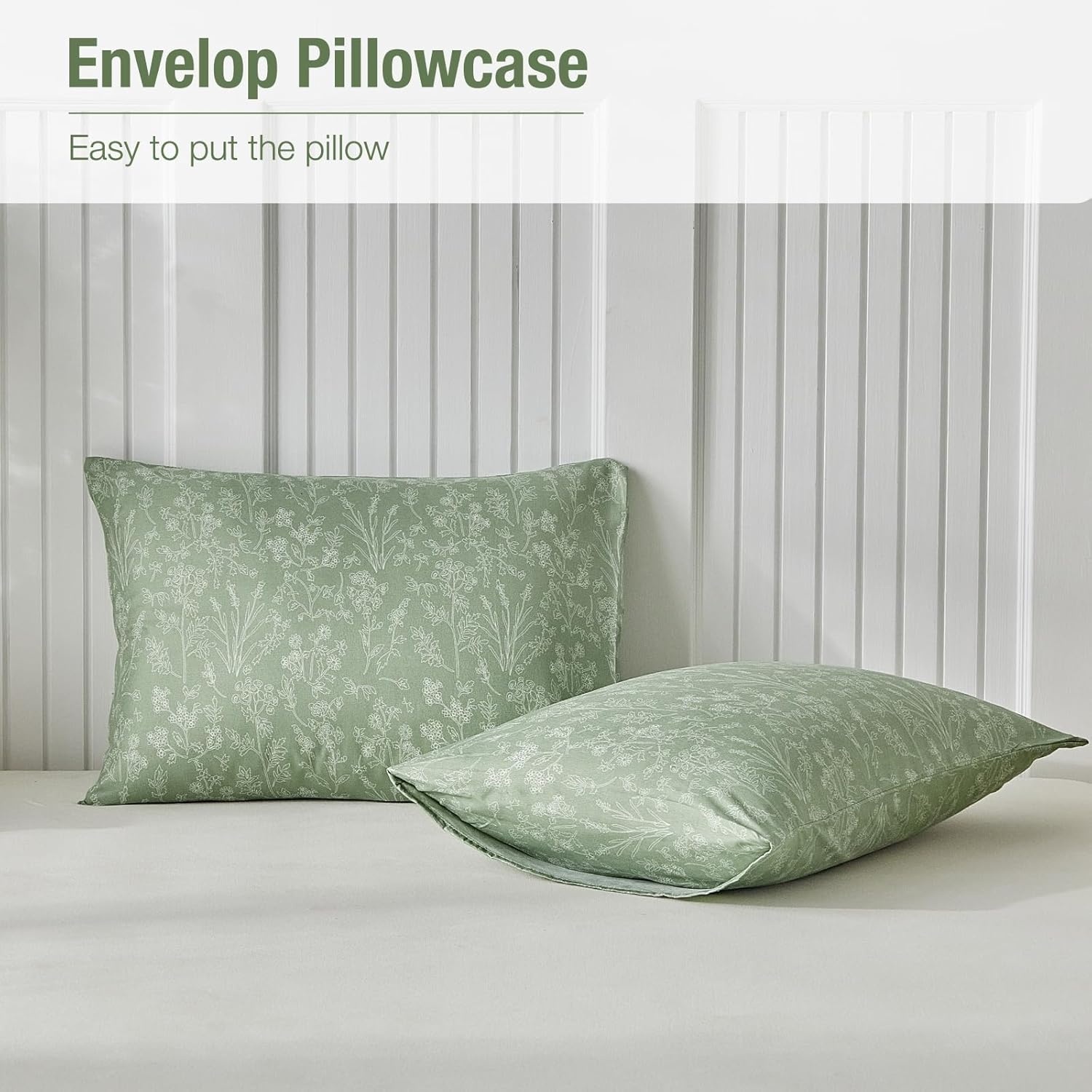 image:imageLekesky Duvet Cover Queen Size Reversible Botanical Floral Duvet Cover Set with Zipper Closure 3 Pieces Soft Microfiber Green Bedding Set 1Duvet Cover 90x90 2 Pillowcases 20x26C Light Greenno Comforter