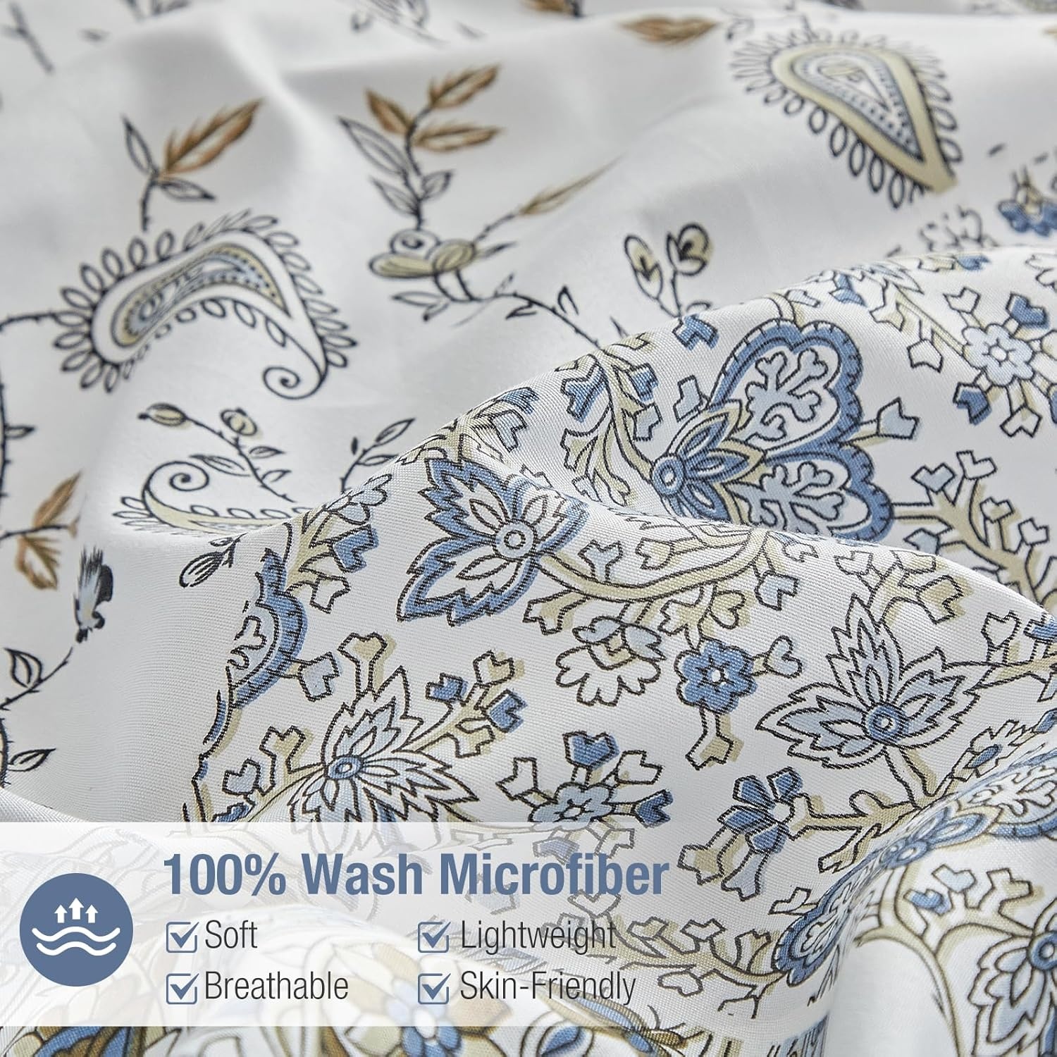 image:imageLekesky Duvet Cover Queen Size Reversible Botanical Floral Duvet Cover Set with Zipper Closure 3 Pieces Soft Microfiber Green Bedding Set 1Duvet Cover 90x90 2 Pillowcases 20x26Dpatchworkblue
