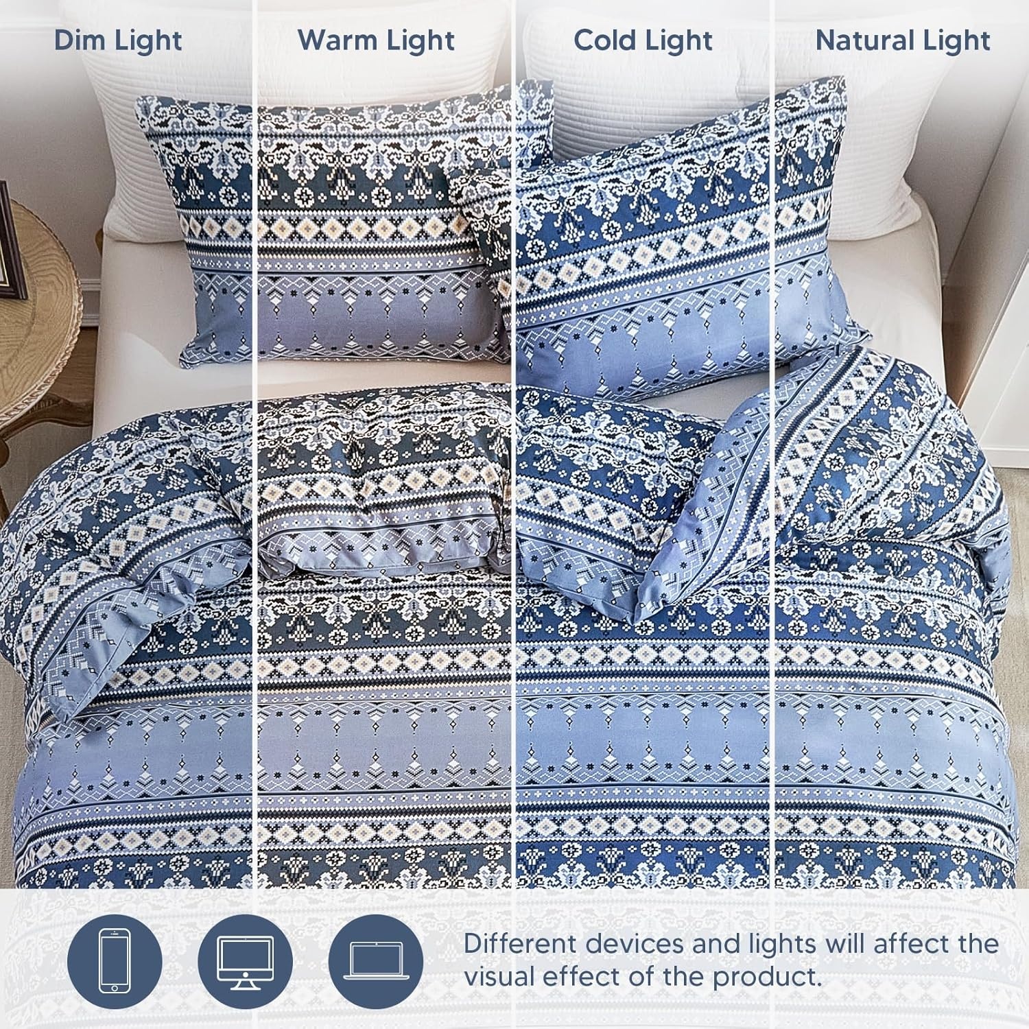 image:imageLekesky Duvet Cover Queen Size Reversible Botanical Floral Duvet Cover Set with Zipper Closure 3 Pieces Soft Microfiber Green Bedding Set 1Duvet Cover 90x90 2 Pillowcases 20x26Bindigo Blue No Comforter